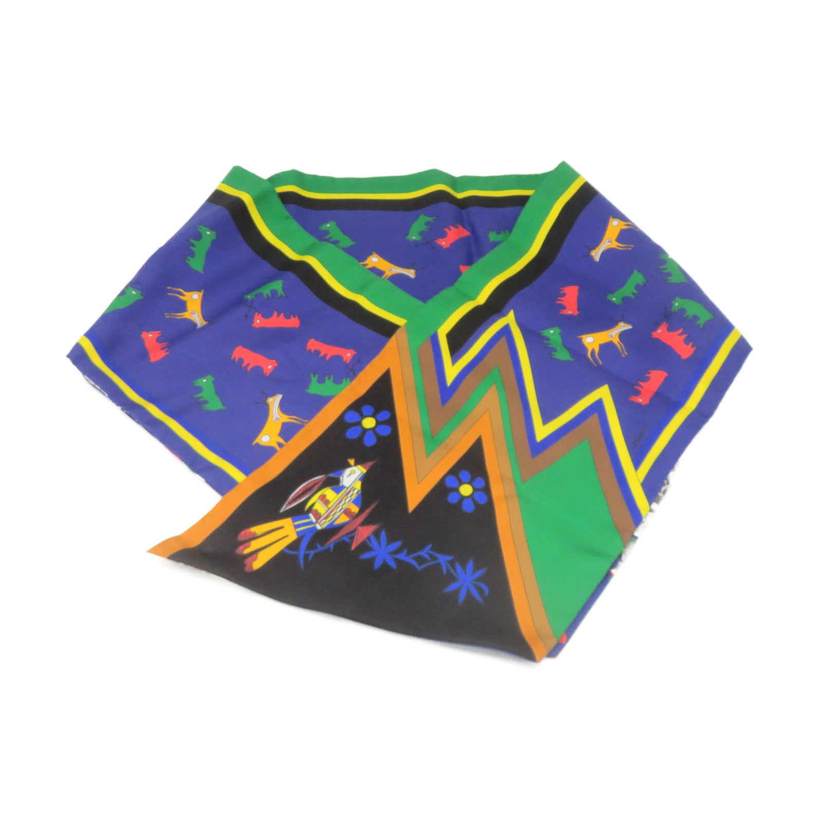 HERMES 絲質Maxi Twilly Scarf絲巾藍色/綠色/彩色
