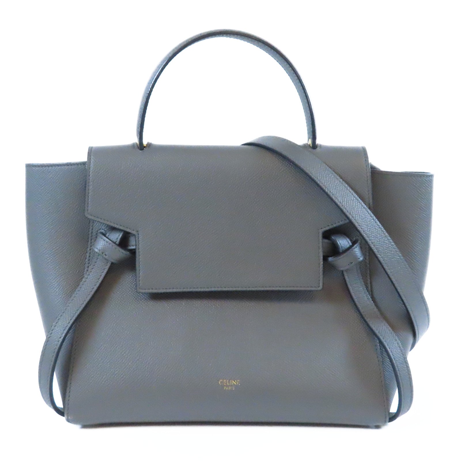 CELINE 牛皮皮革Belt金扣手挽肩背兩用袋灰色