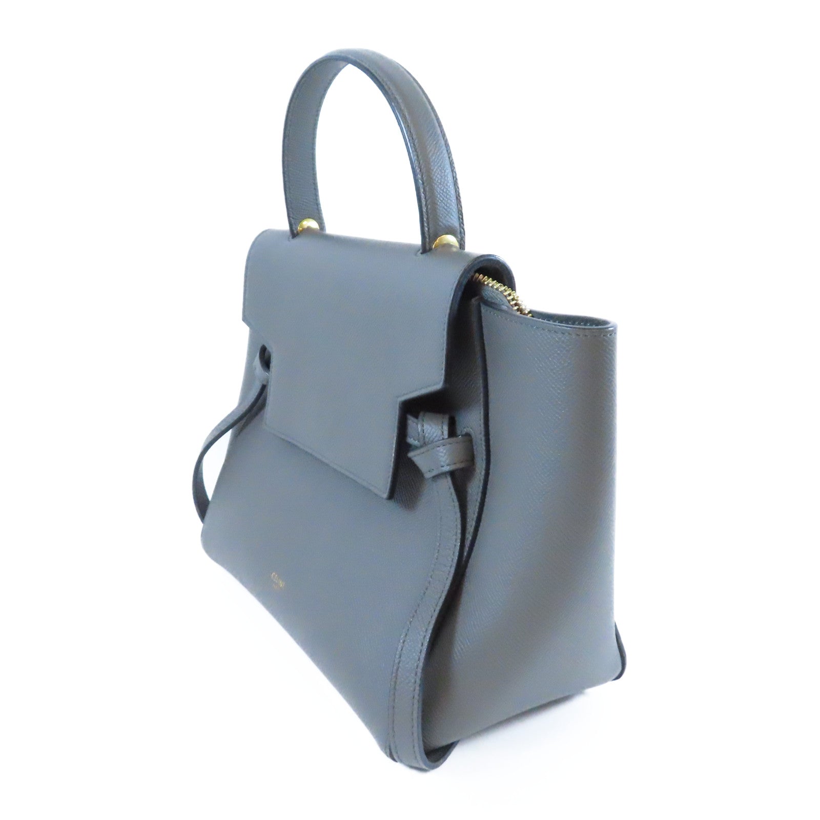 CELINE 牛皮皮革Belt金扣手挽肩背兩用袋灰色