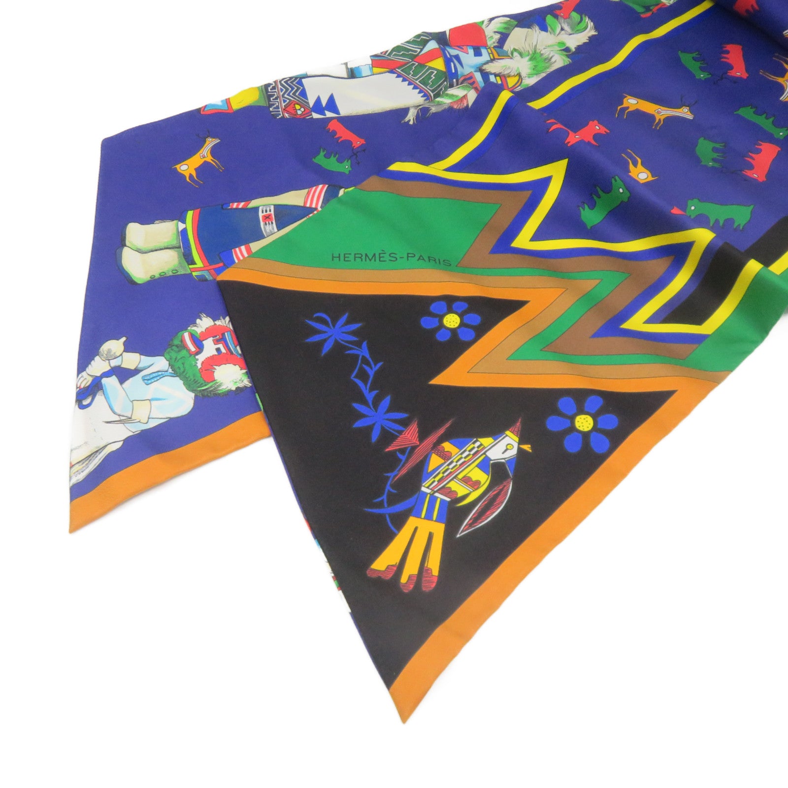 HERMES 絲質Maxi Twilly Scarf絲巾藍色/綠色/彩色