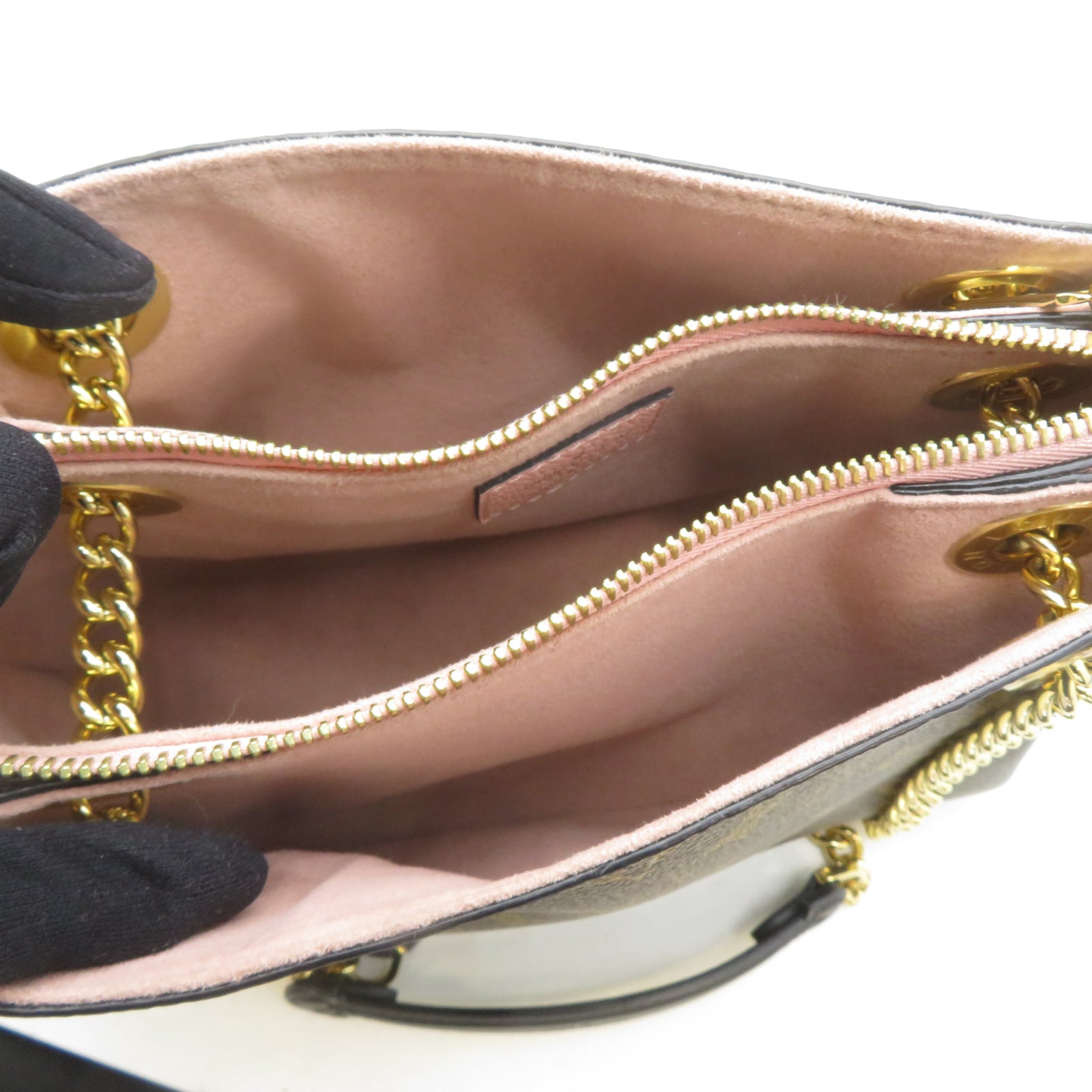 LOUIS VUITTON Monogram Surene BB金扣鏈帶肩背袋啡色/粉紅色