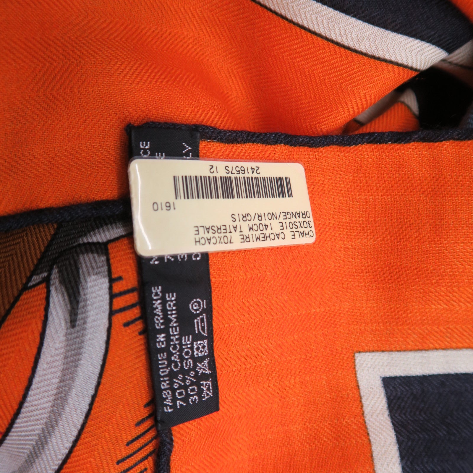 HERMES 羊絨/絲質Scarf 140x140絲巾橙色/白色