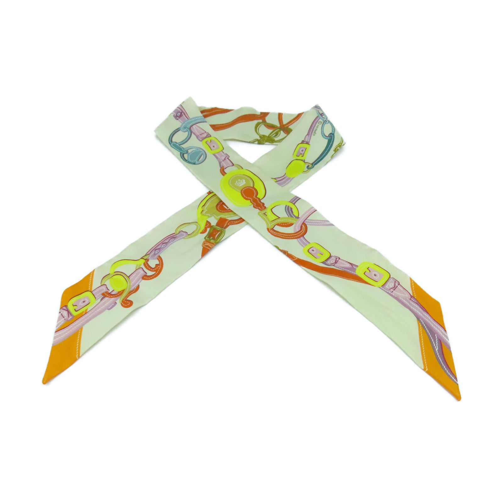 HERMES 【激減優惠】絲質Twilly絲巾彩色/米色/橙色