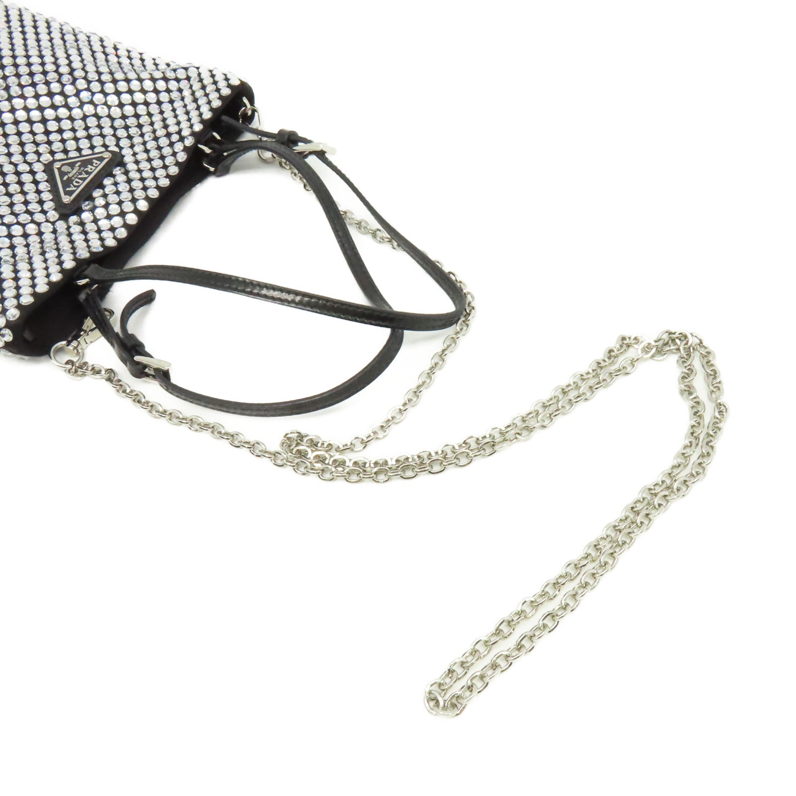 PRADA 水晶Satin Handbag with Crystals手挽肩背兩用袋黑色