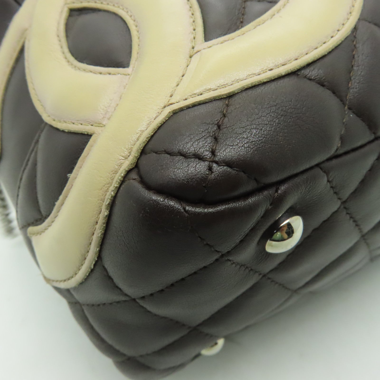 CHANEL 【激減優惠】菱格牛皮皮革Cambon Line銀扣肩背袋啡色