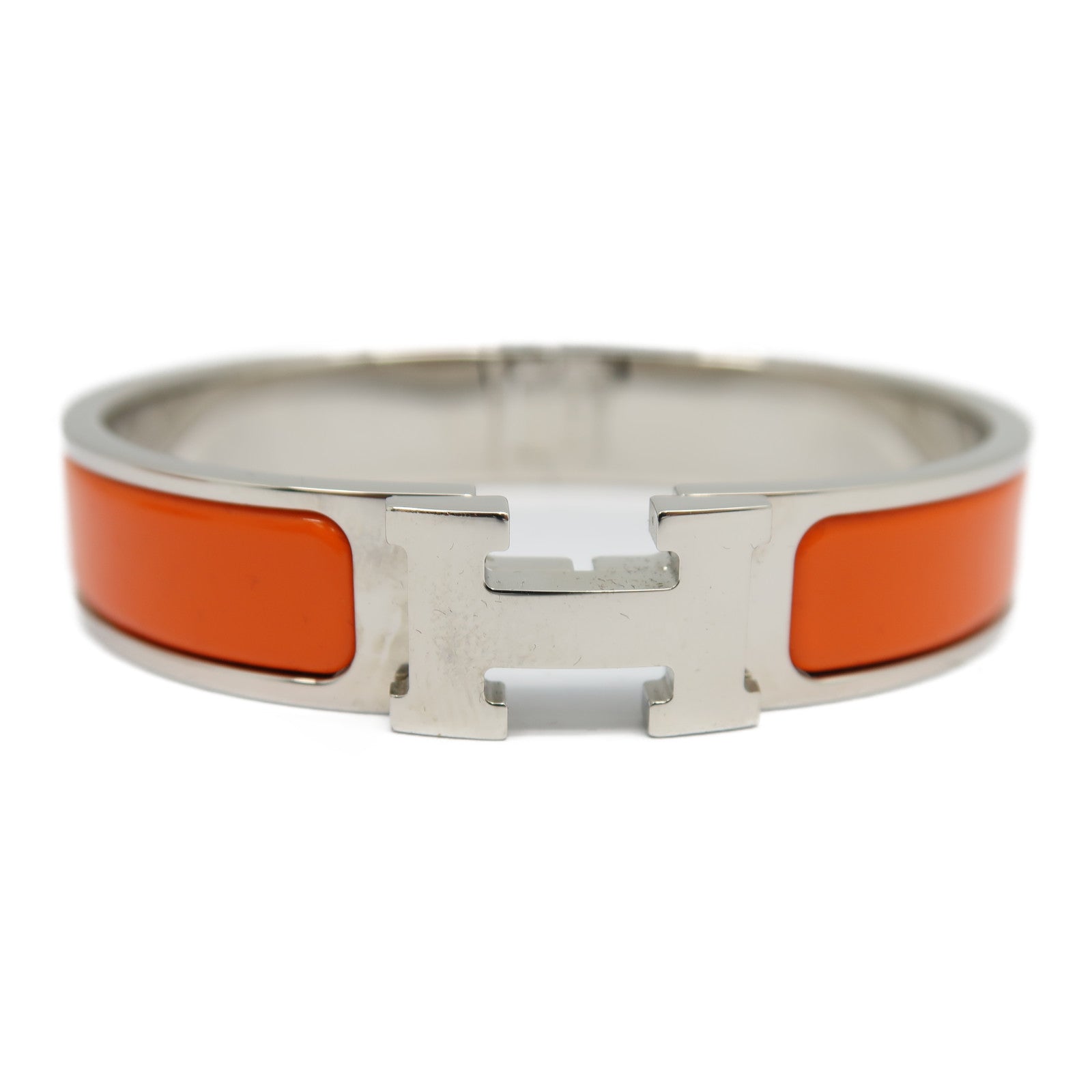 HERMES 金屬Clic H銀扣手鐲橙色