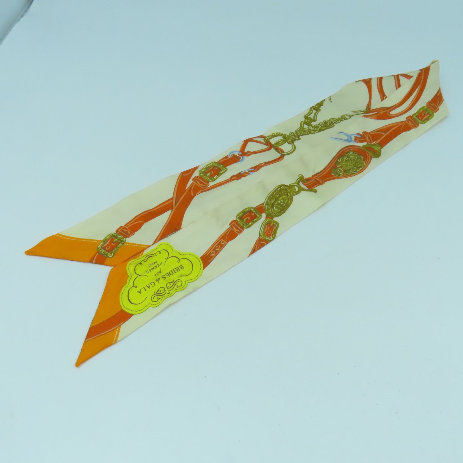 HERMES 【激減優惠】絲質Twilly絲巾彩色/米色/橙色