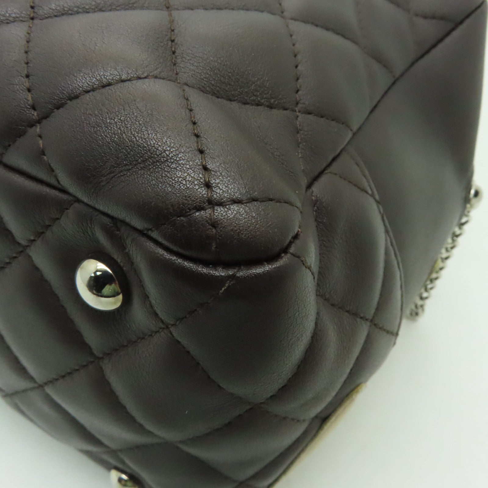 CHANEL 【激減優惠】菱格牛皮皮革Cambon Line銀扣肩背袋啡色