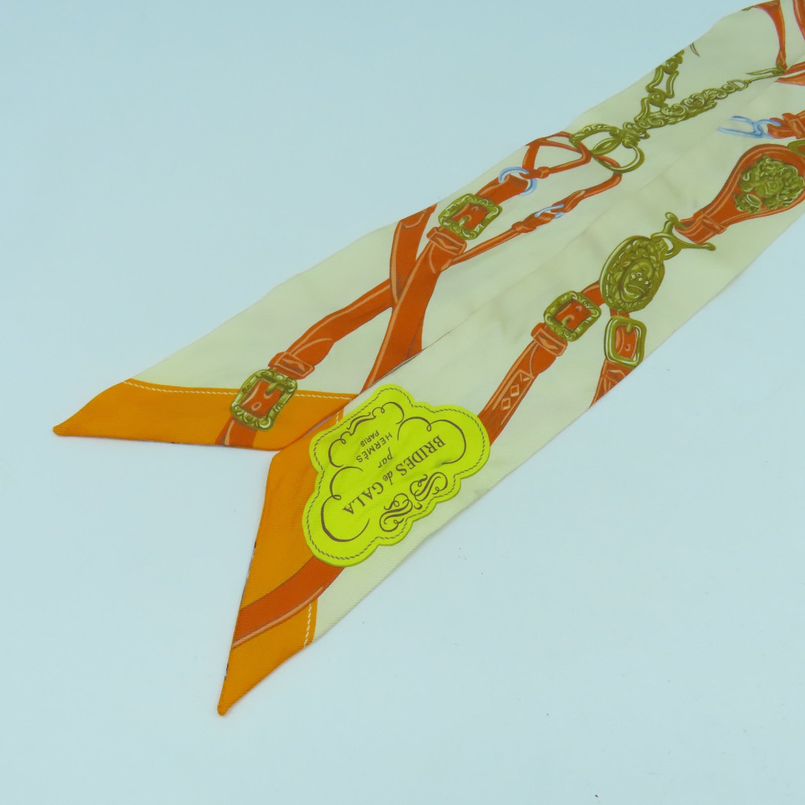HERMES 【激減優惠】絲質Twilly絲巾彩色/米色/橙色