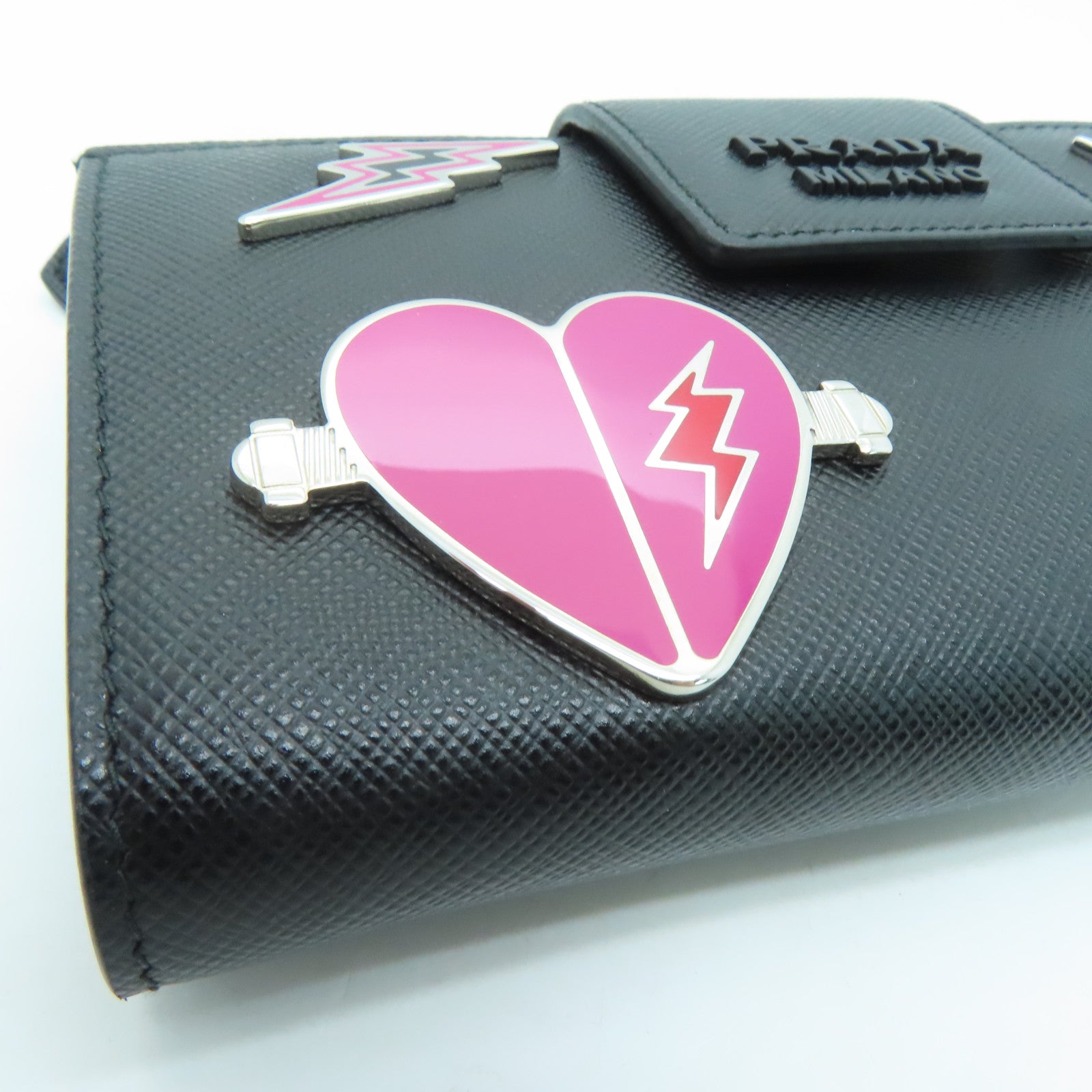 PRADA Saffiano牛皮皮革Wallet银扣钱包黑色