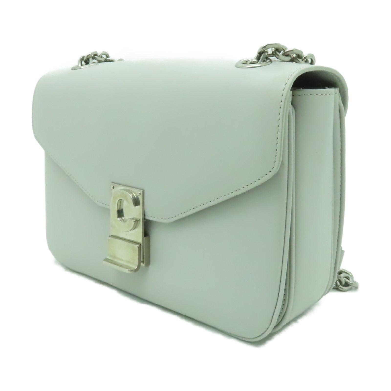 CELINE 牛皮皮革Medium C銀扣鏈帶肩背袋灰色