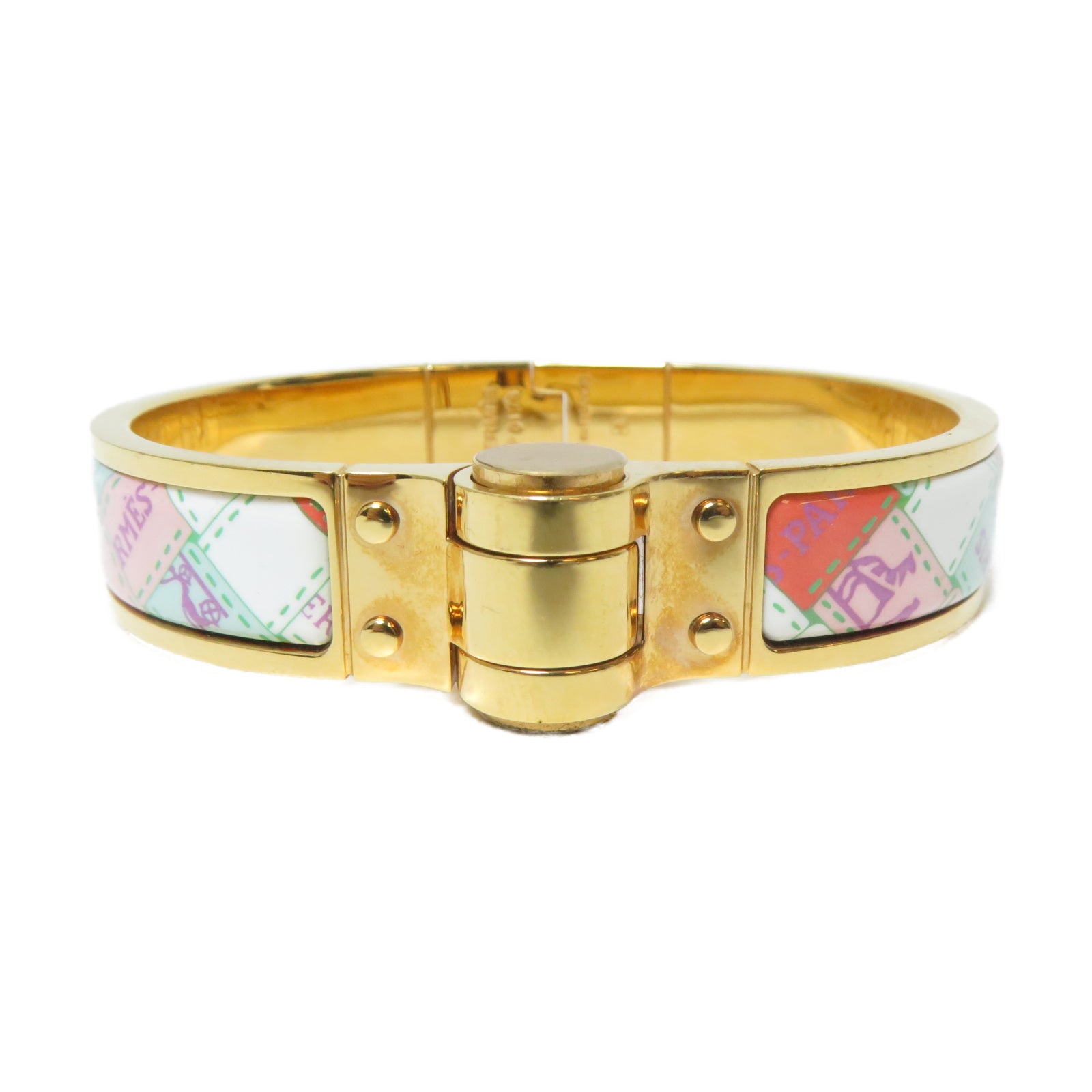 HERMES 金屬Charniere Bracelet金扣手鐲白色/紅色/粉紅色