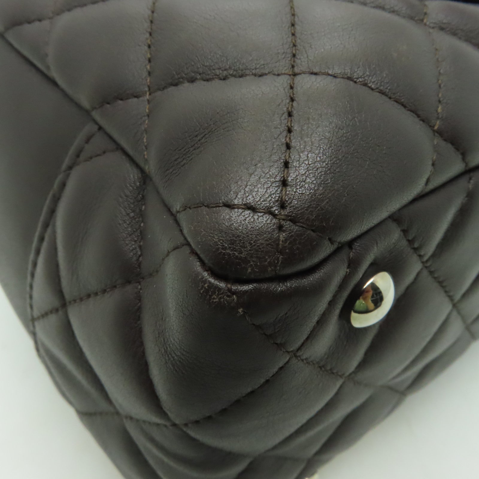 CHANEL 【激減優惠】菱格牛皮皮革Cambon Line銀扣肩背袋啡色