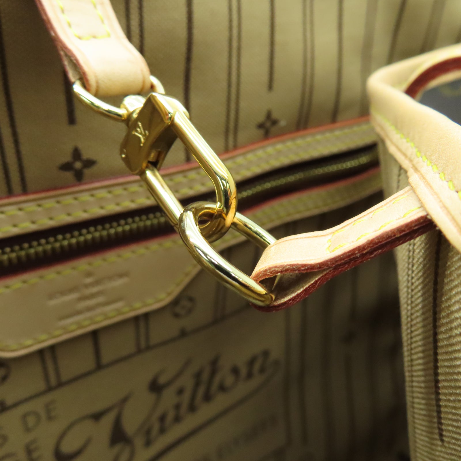 LOUIS VUITTON Monogram Neverfull GM金扣手挽袋棕色