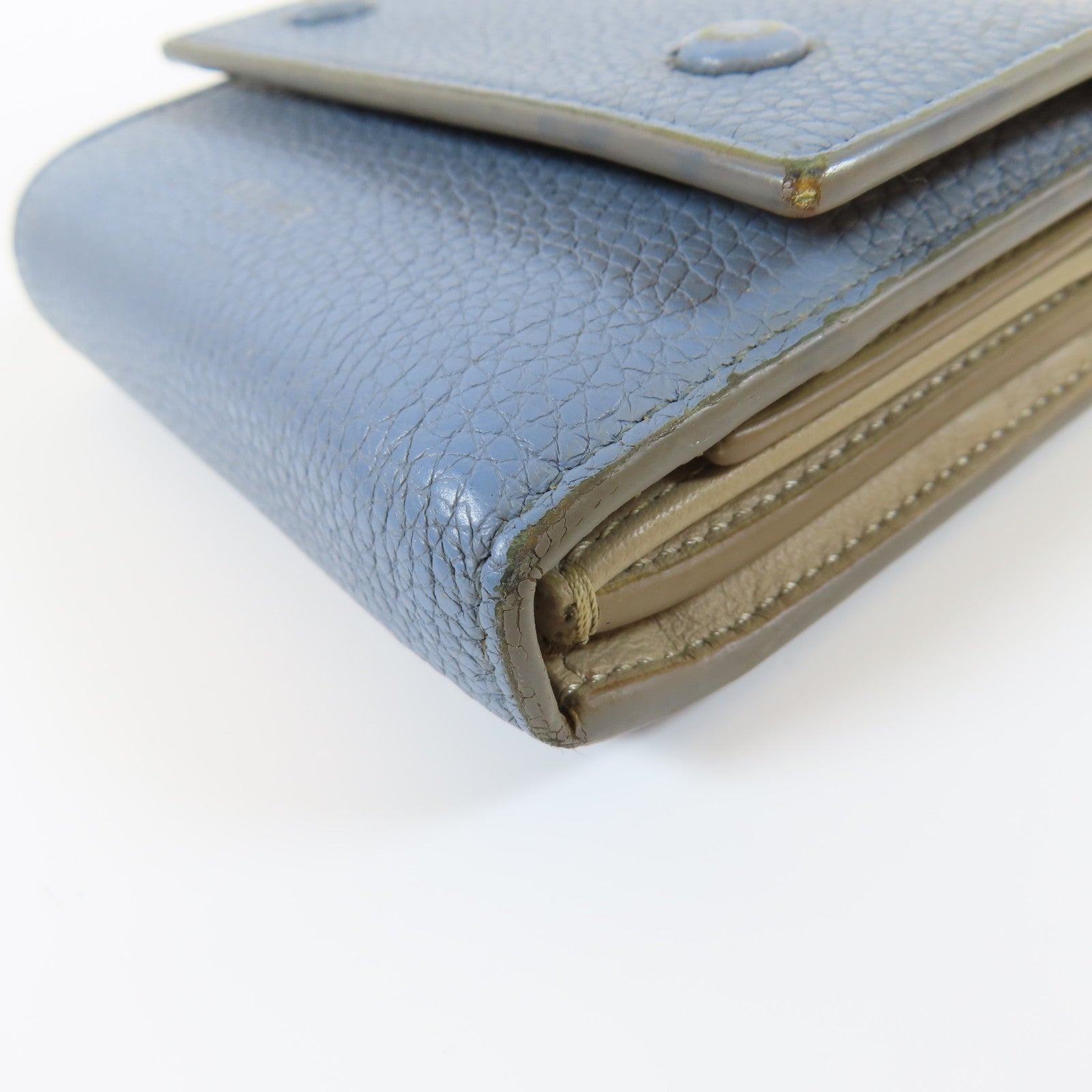 CELINE 牛皮皮革Small Wallet銀扣錢包淺藍色