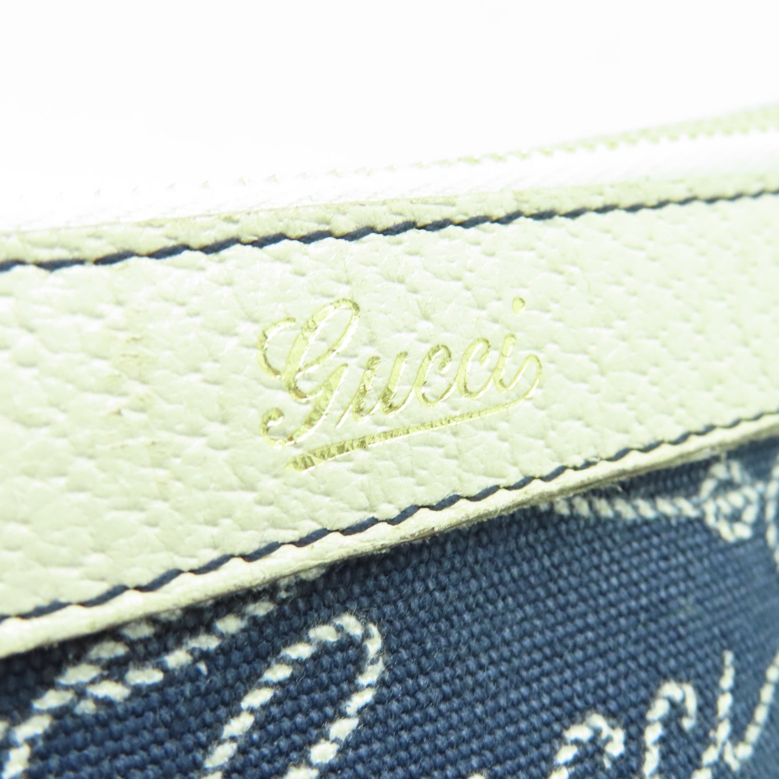 GUCCI 帆布Shoulder Bag銀扣肩背袋深藍色/白色