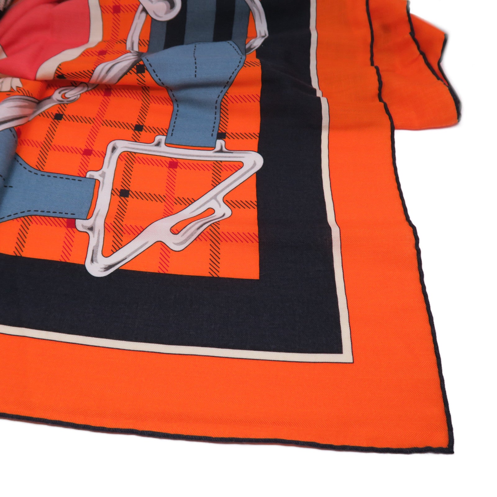 HERMES 羊絨/絲質Scarf 140x140絲巾橙色/白色