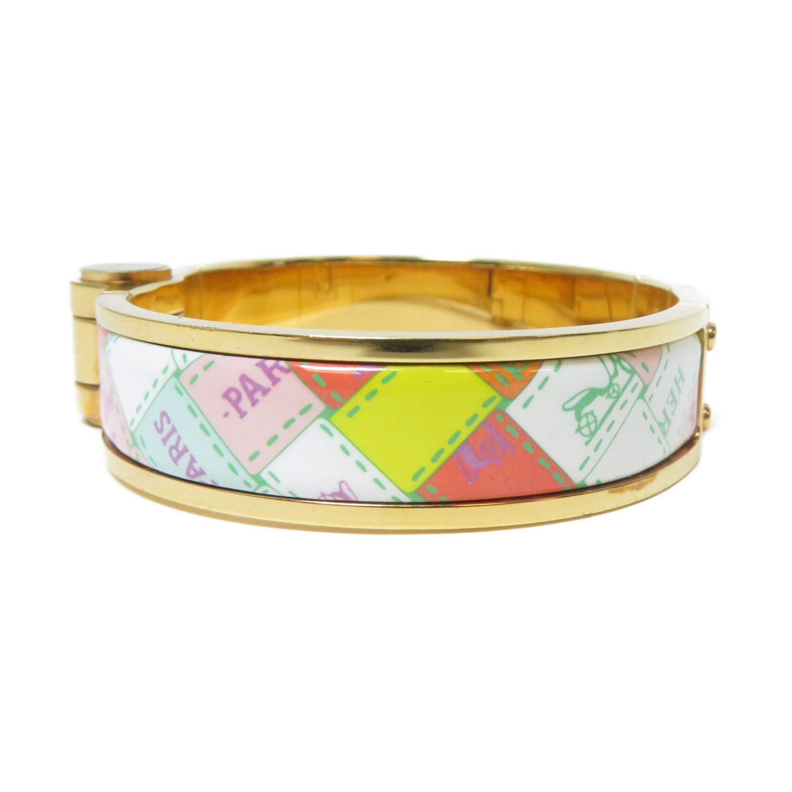 HERMES 金屬Charniere Bracelet金扣手鐲白色/紅色/粉紅色