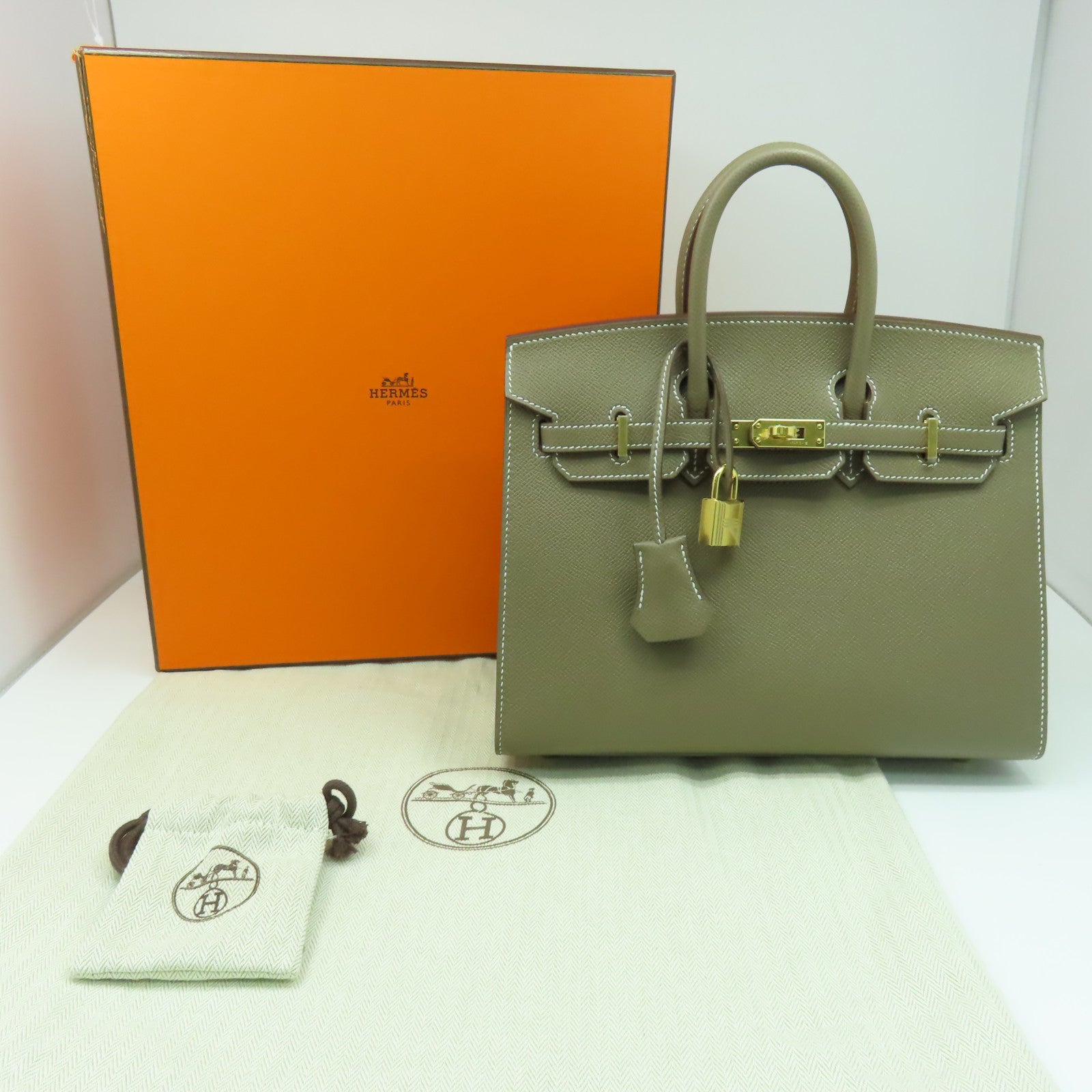 HERMES Epsom皮革Birkin 25金扣手挽袋Etoupe大象灰色