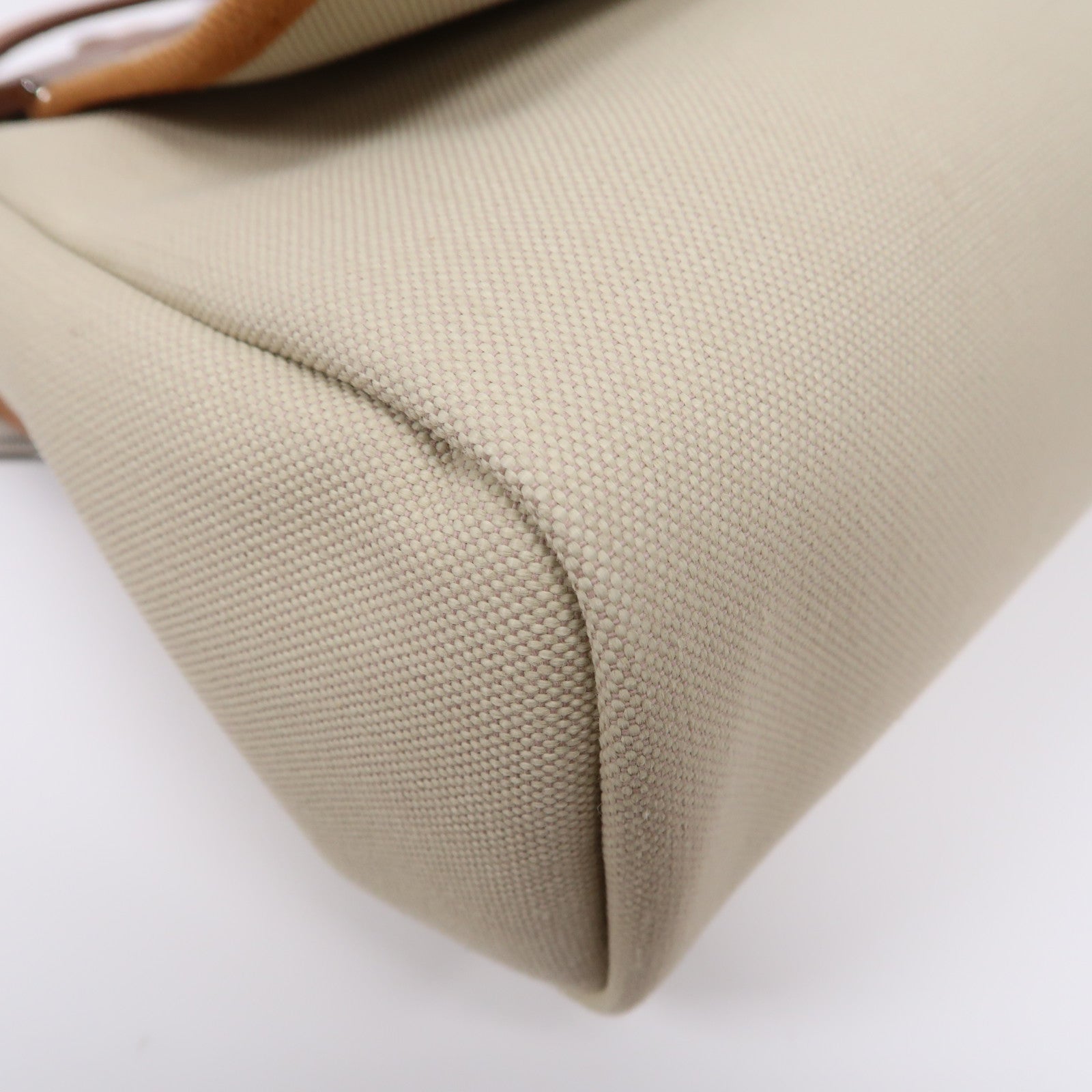 HERMES 帆布Herbag PM銀扣手挽肩背兩用袋冰川白色/啡色