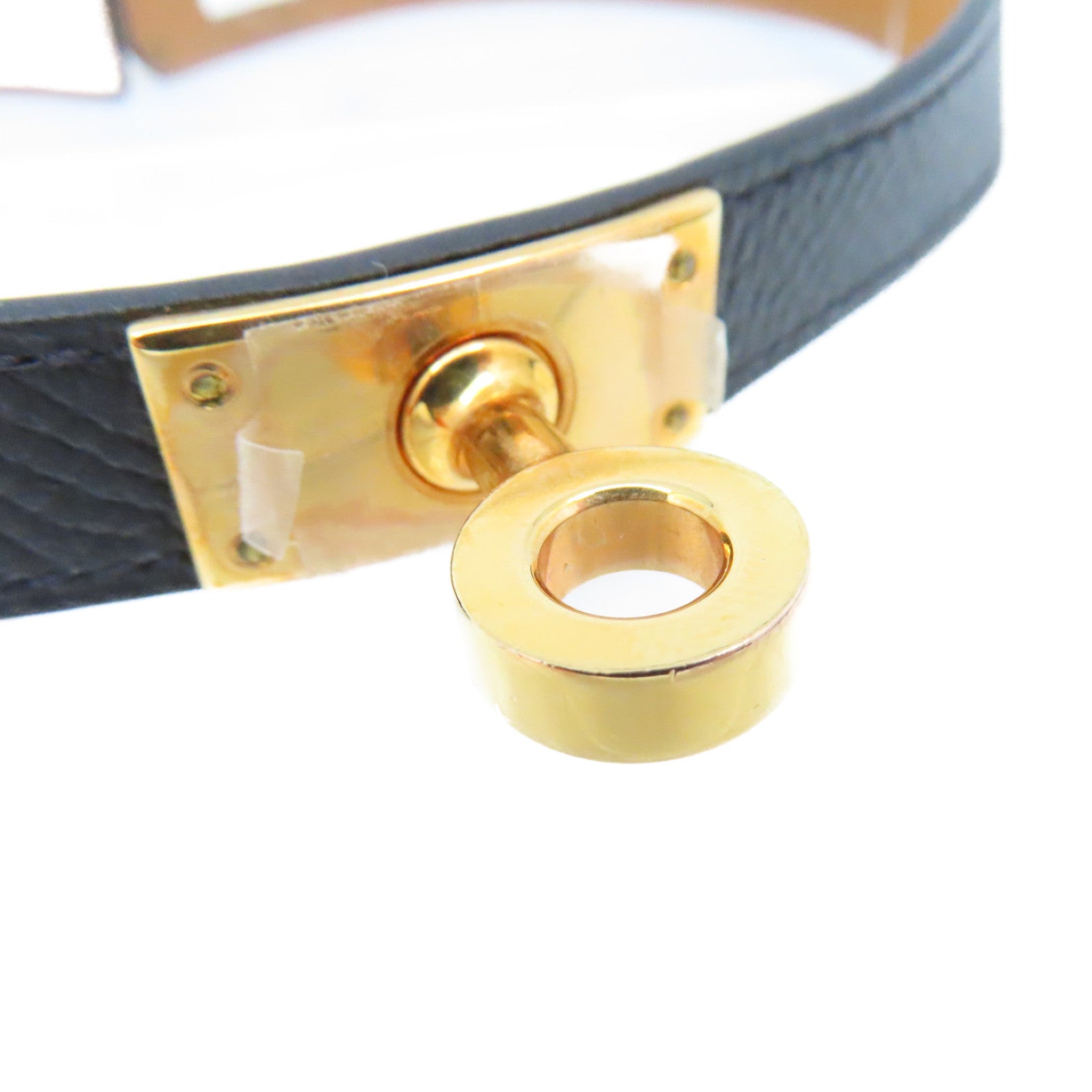 HERMES Epsom皮革Double Tour Bracelet金扣手環黑色