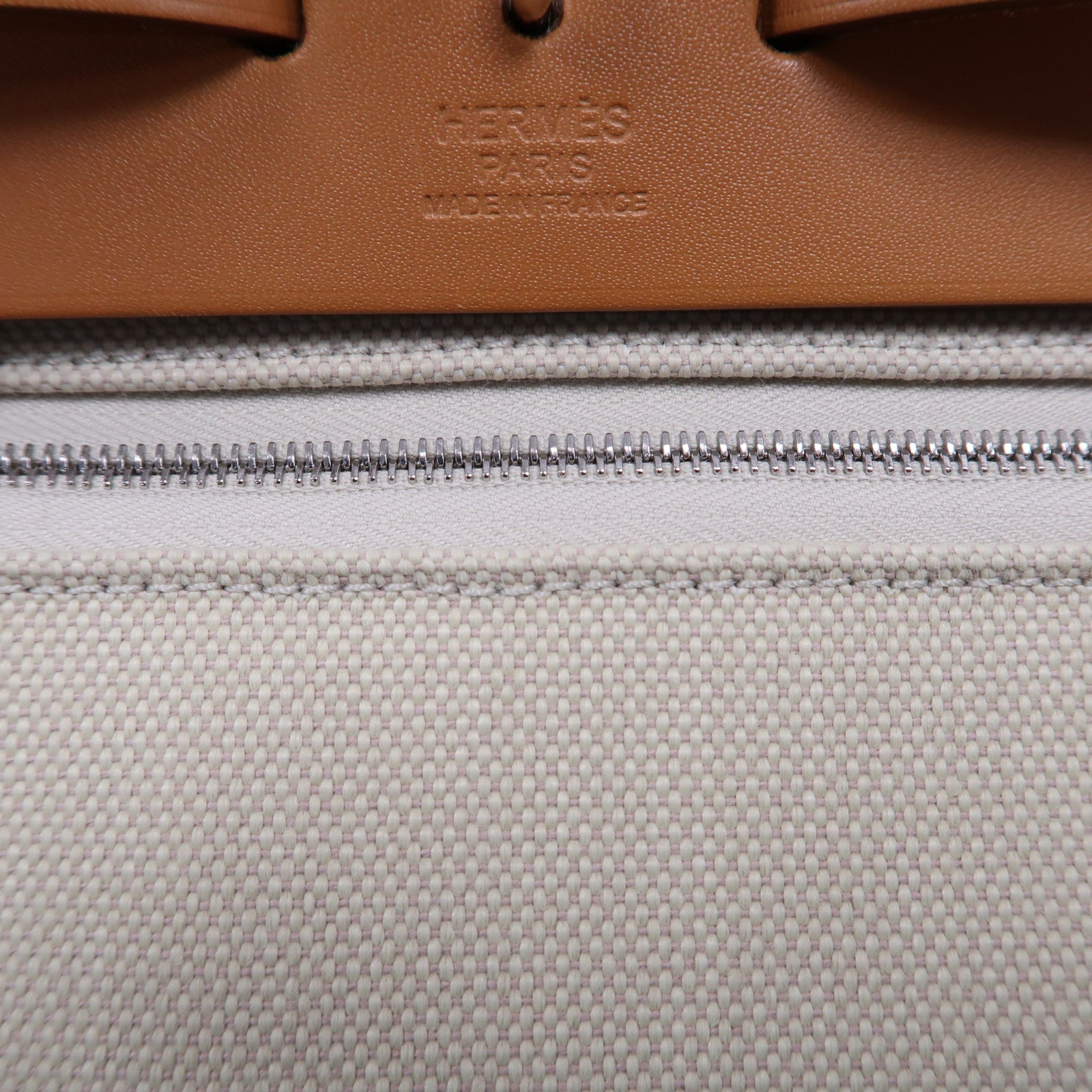 HERMES 帆布Herbag PM銀扣手挽肩背兩用袋冰川白色/啡色