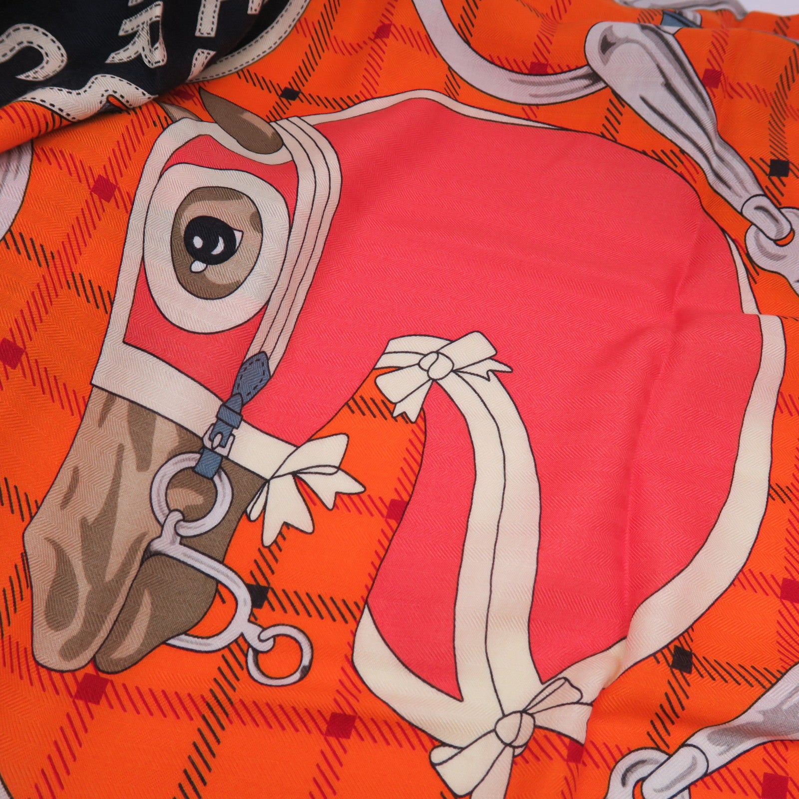 HERMES 羊絨/絲質Scarf 140x140絲巾橙色/白色