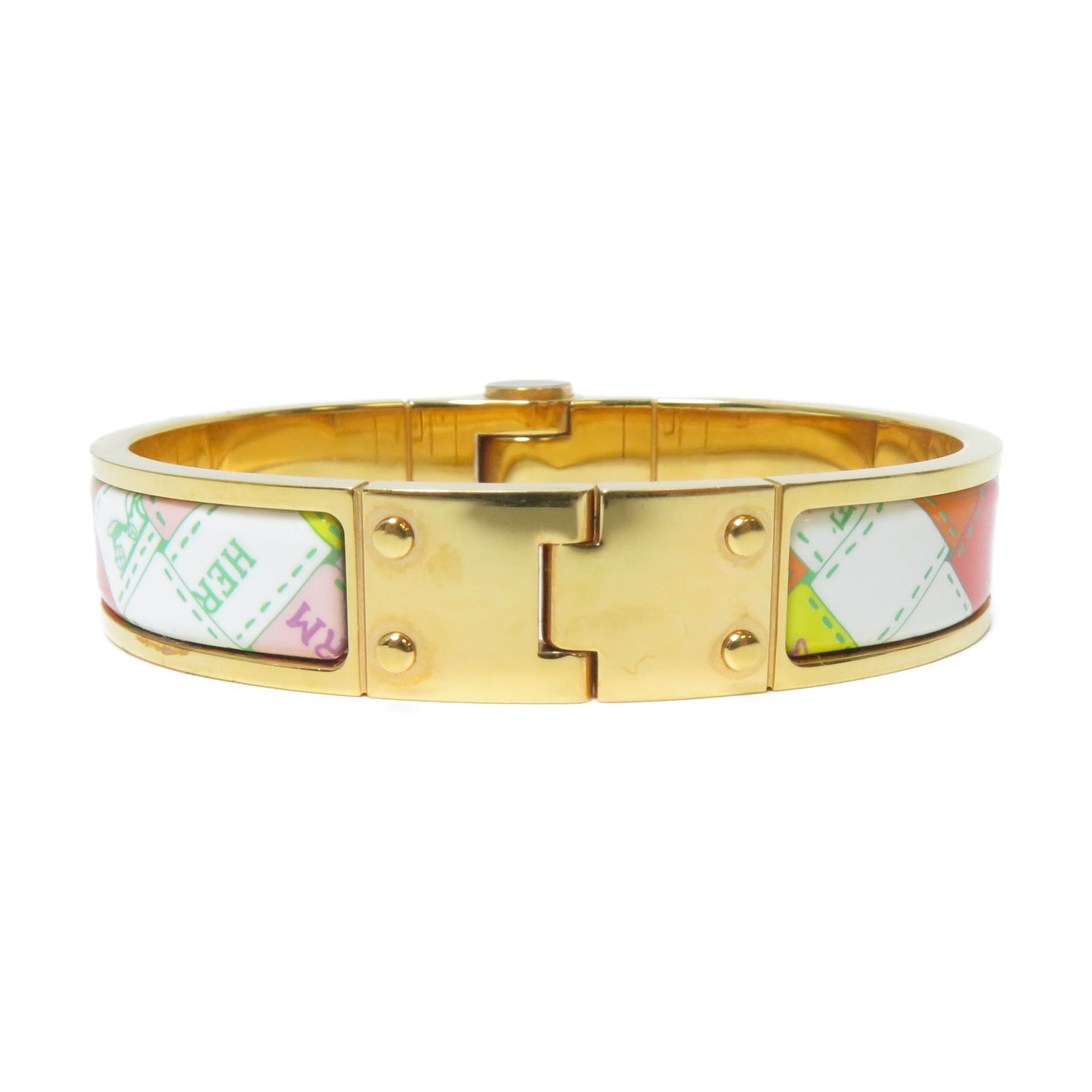 HERMES 金屬Charniere Bracelet金扣手鐲白色/紅色/粉紅色