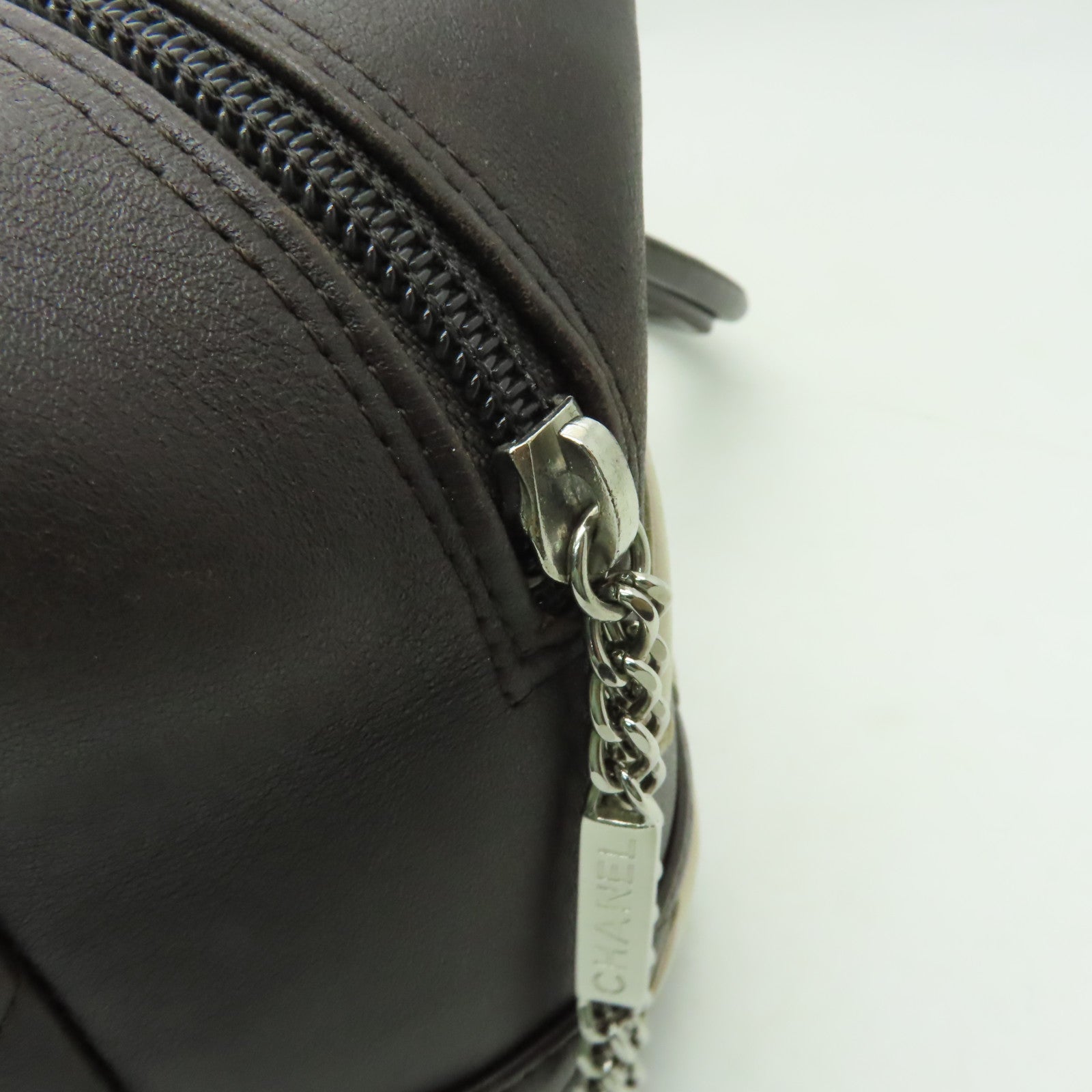 CHANEL 【激減優惠】菱格牛皮皮革Cambon Line銀扣肩背袋啡色