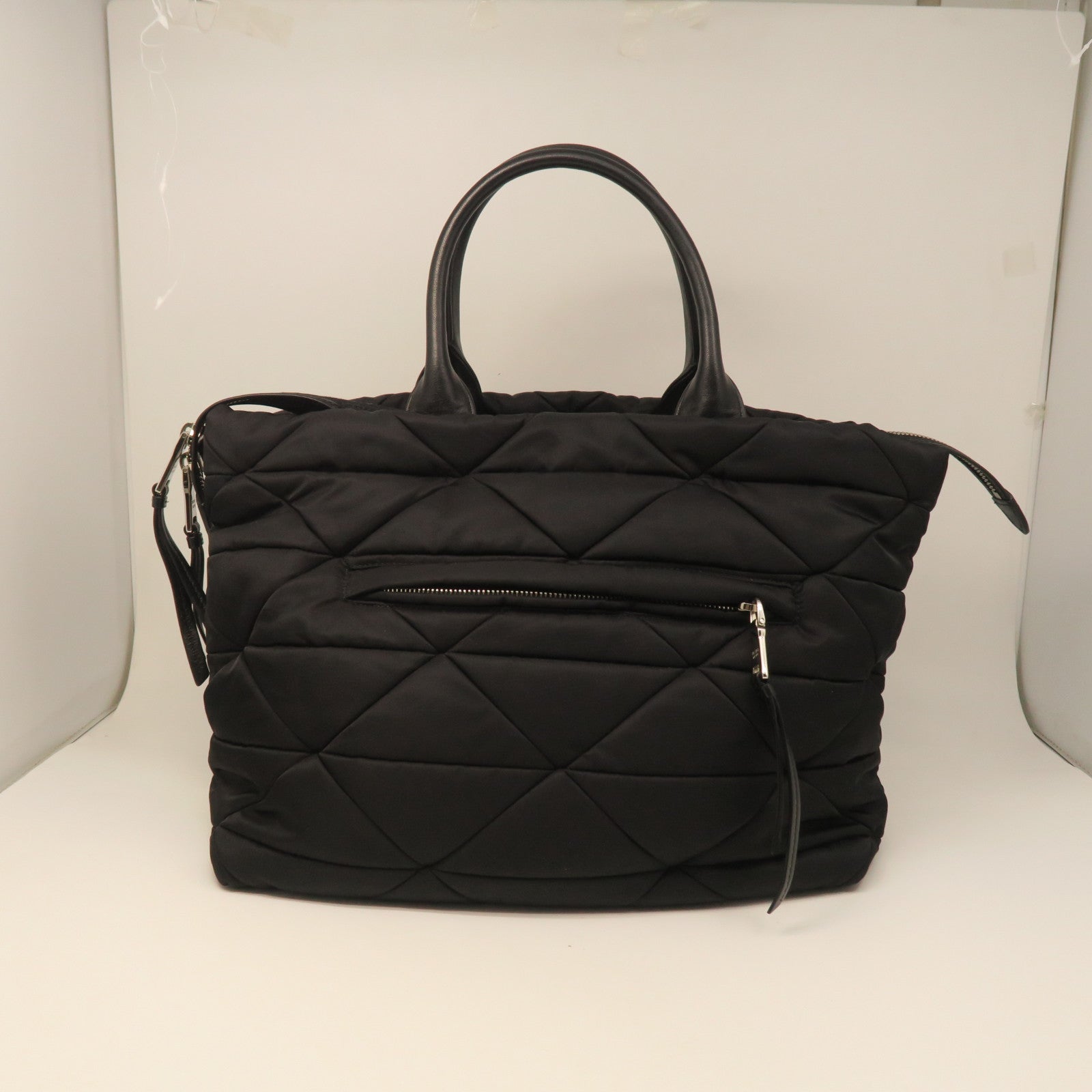 PRADA Rhombus Nylon Shoulder Bag Silver Buckle Handle Shoulder Bag Black