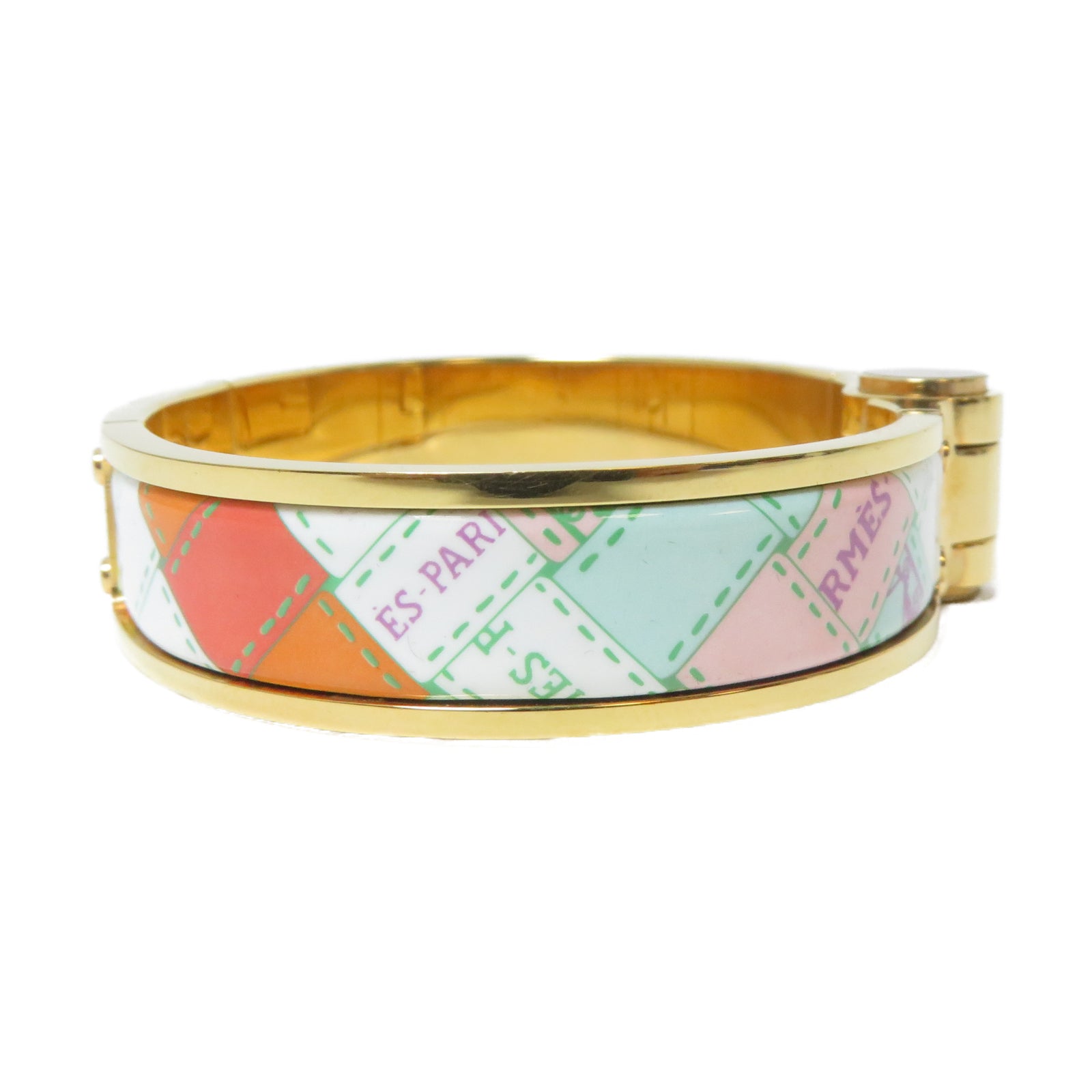 HERMES 金屬Charniere Bracelet金扣手鐲白色/紅色/粉紅色