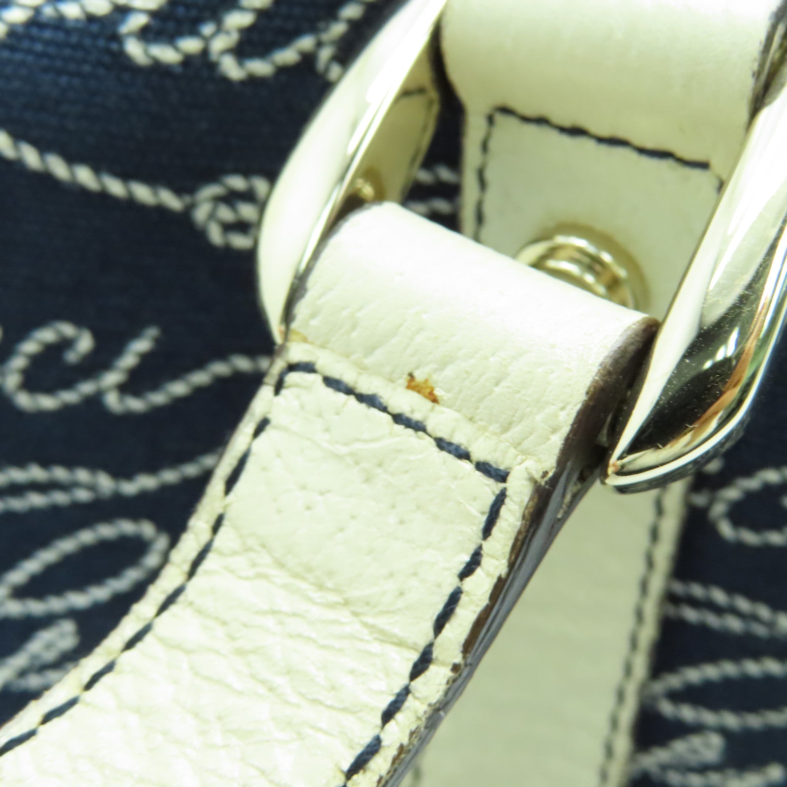 GUCCI 帆布Shoulder Bag銀扣肩背袋深藍色/白色