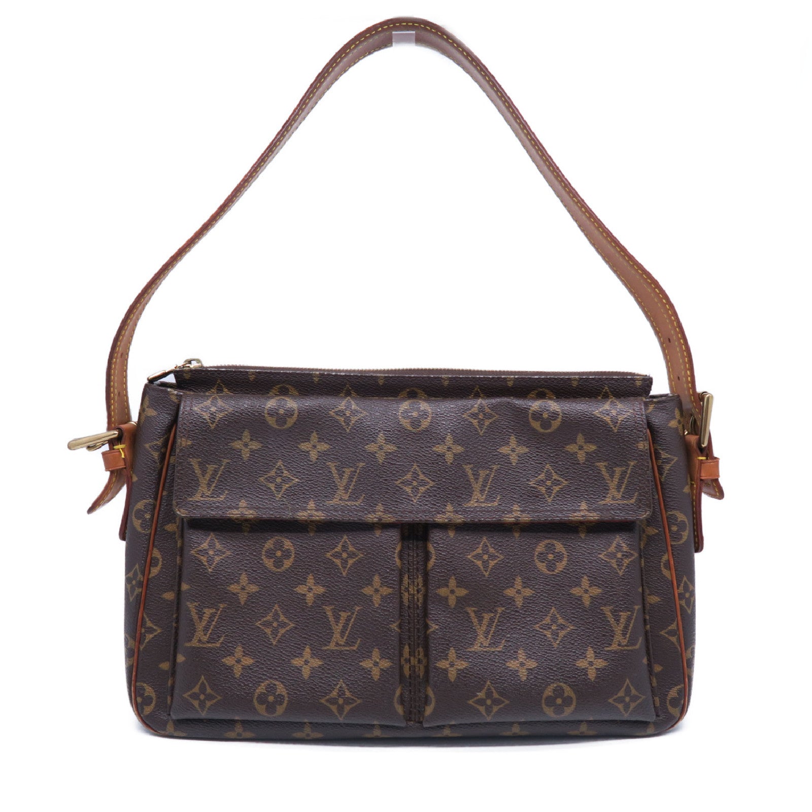 LOUIS VUITTON 塗層帆布Viva Cite GM金扣肩背袋啡色