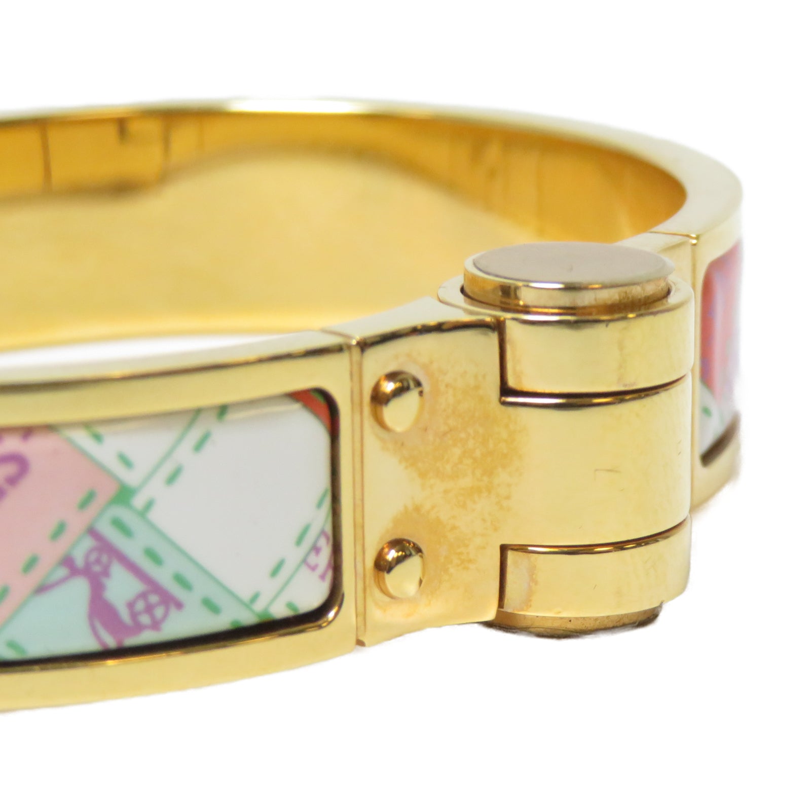 HERMES 金屬Charniere Bracelet金扣手鐲白色/紅色/粉紅色