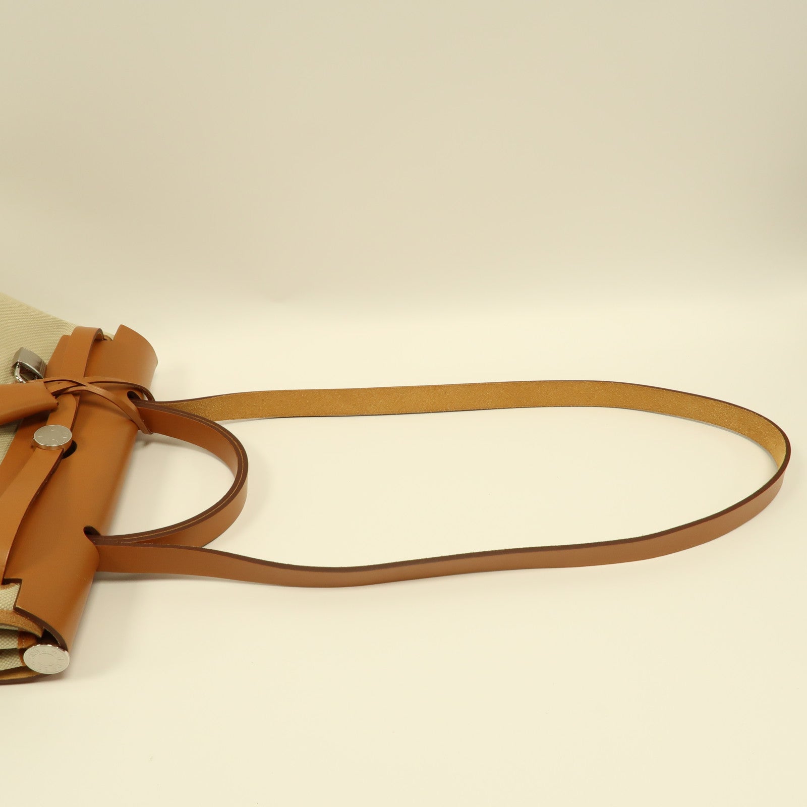 HERMES 帆布Herbag PM銀扣手挽肩背兩用袋冰川白色/啡色
