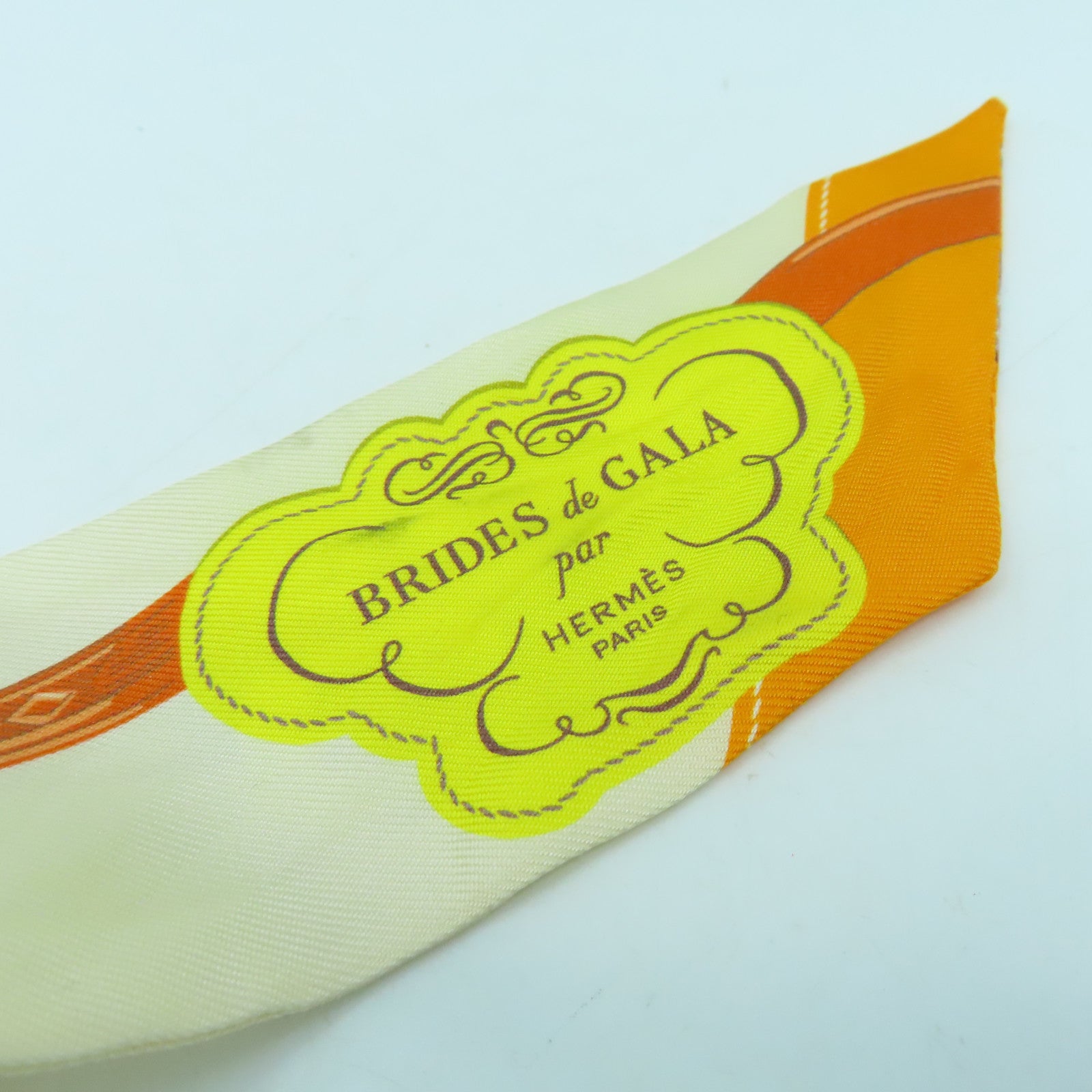 HERMES 【激減優惠】絲質Twilly絲巾彩色/米色/橙色