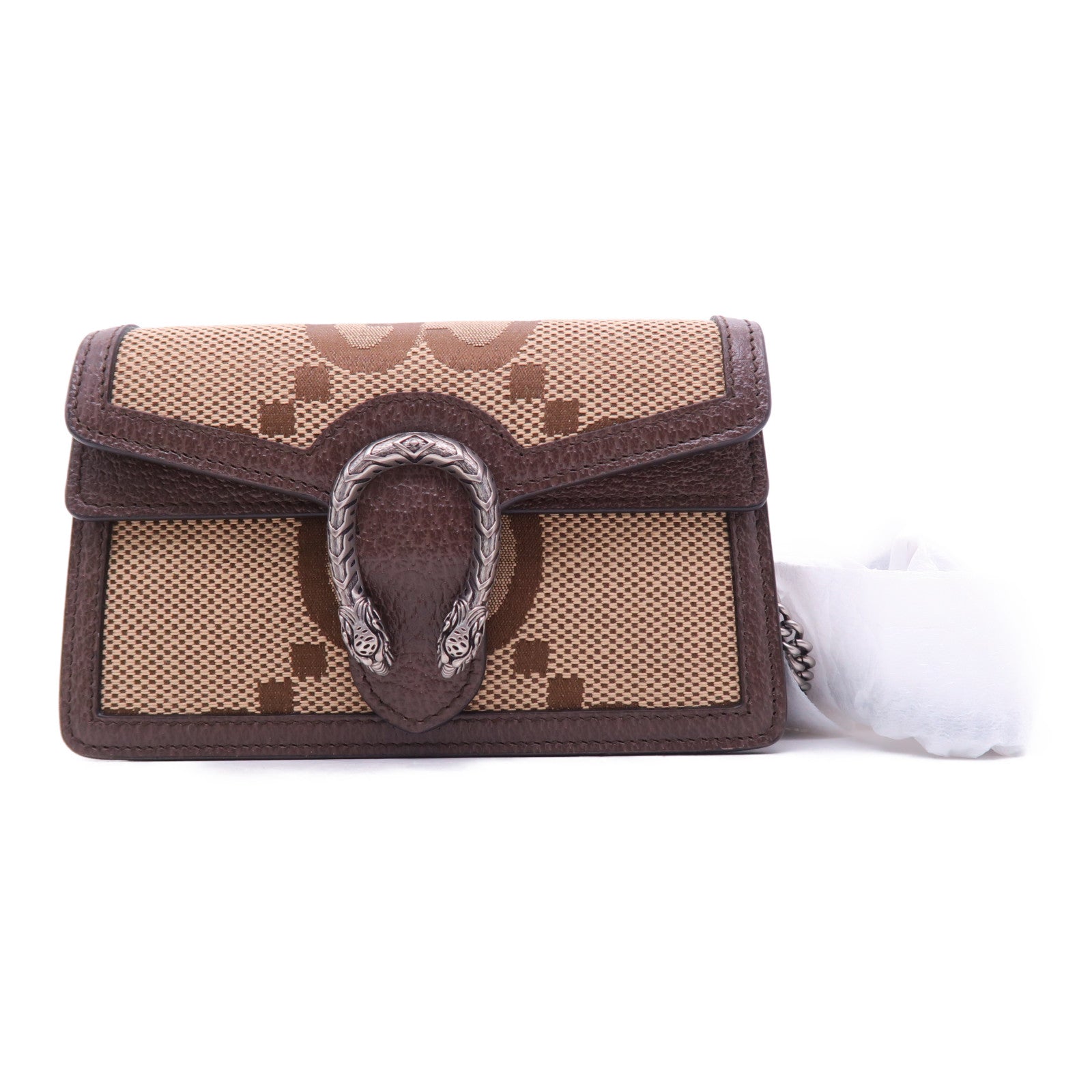 GUCCI 【激減優惠】帆布Dionysus Supreme Super Mini銀扣鏈帶肩背袋啡色