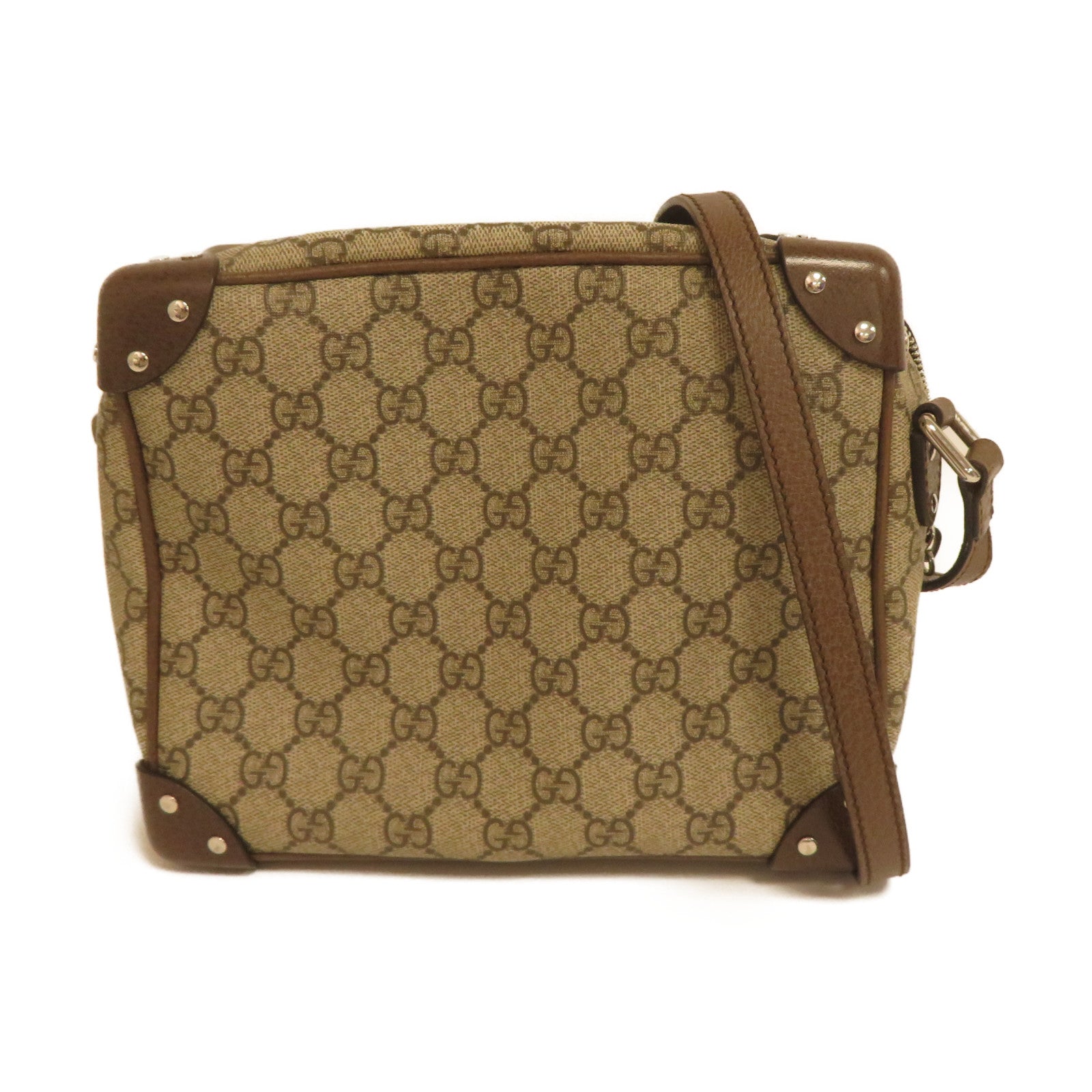GUCCI 塗層帆布Shoulder Bag銀扣肩背袋啡色