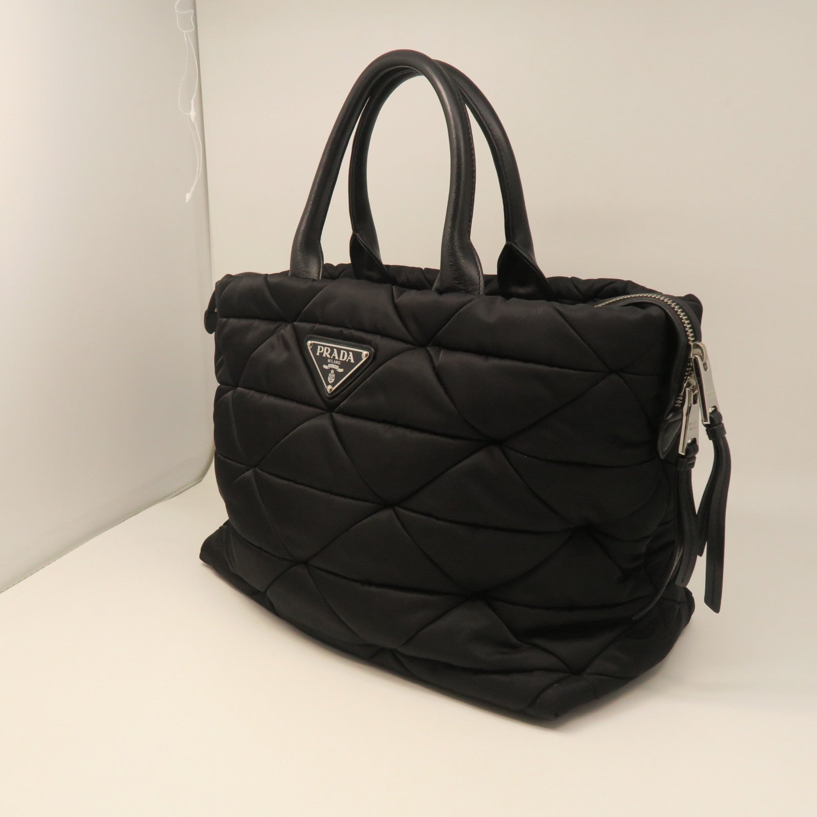 PRADA Rhombus Nylon Shoulder Bag Silver Buckle Handle Shoulder Bag Black