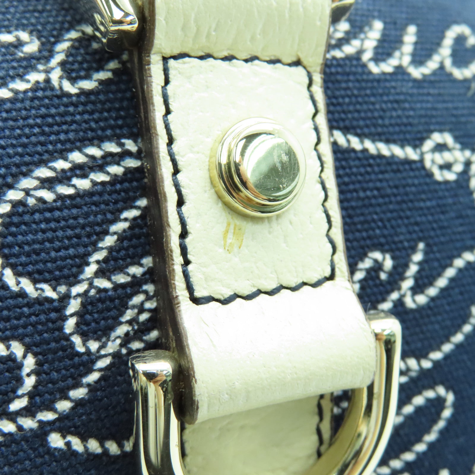 GUCCI 帆布Shoulder Bag銀扣肩背袋深藍色/白色