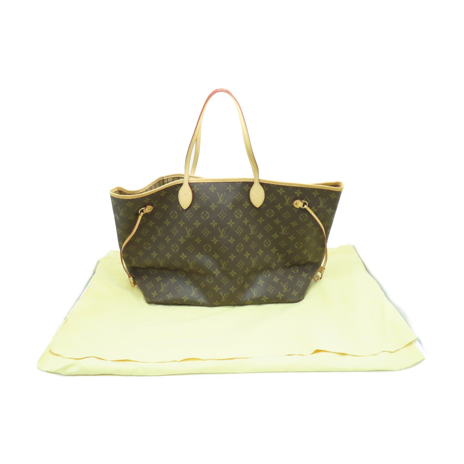 LOUIS VUITTON Monogram Neverfull GM金扣手挽袋棕色