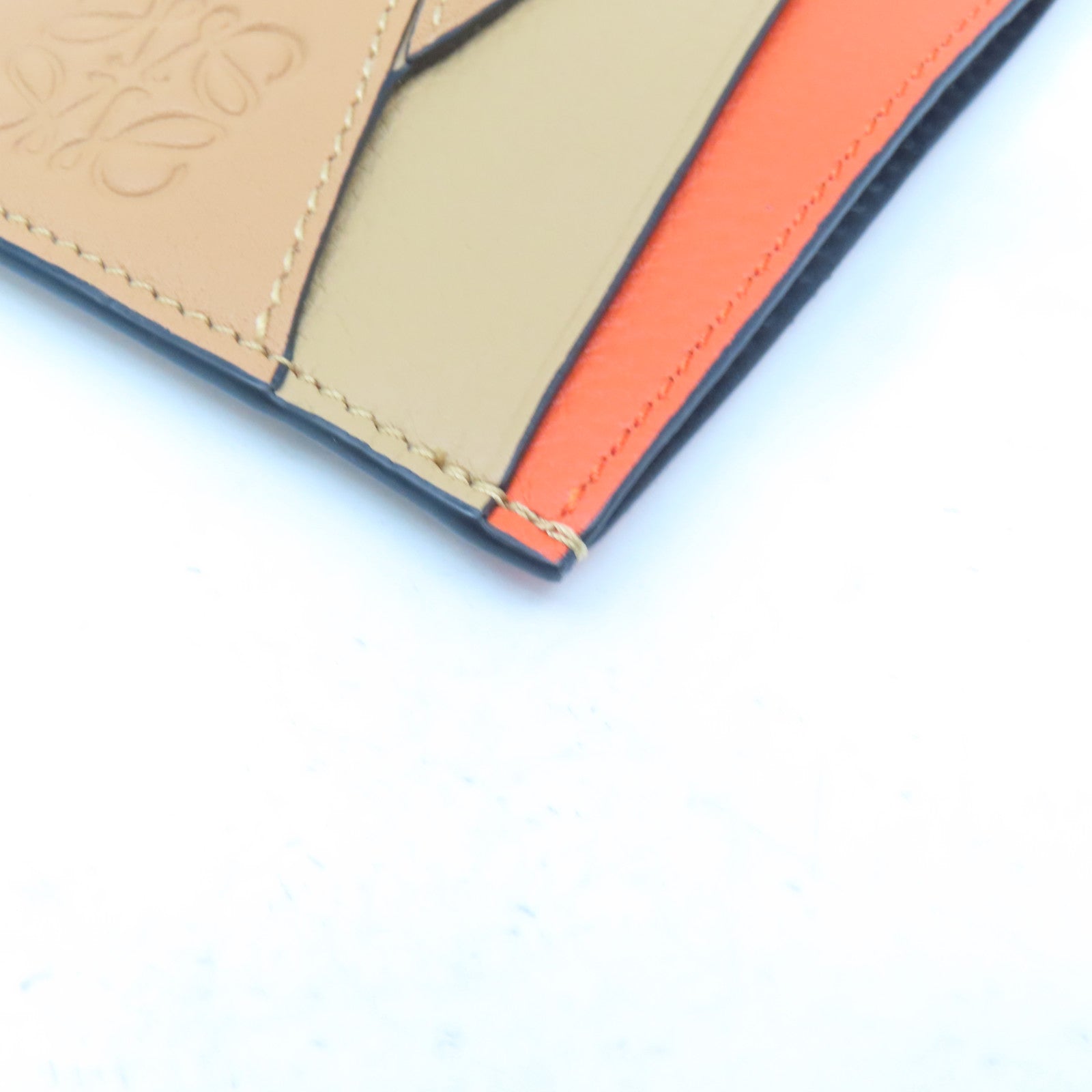 LOEWE 牛皮皮革Card Case卡片套啡色/橙色
