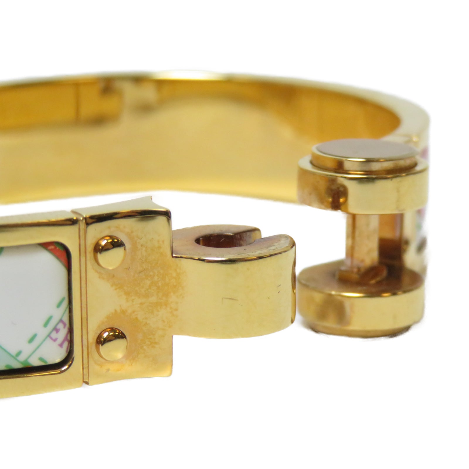 HERMES 金屬Charniere Bracelet金扣手鐲白色/紅色/粉紅色