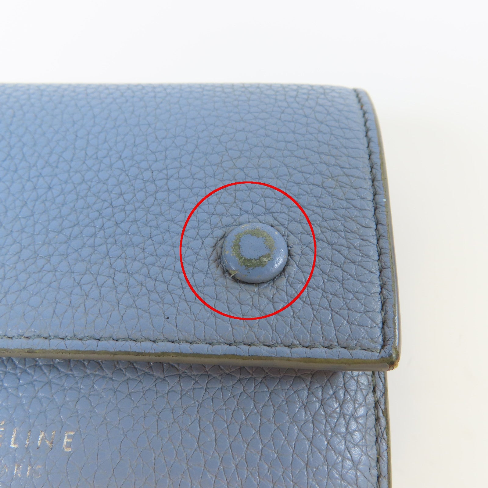 CELINE 牛皮皮革Small Wallet銀扣錢包淺藍色