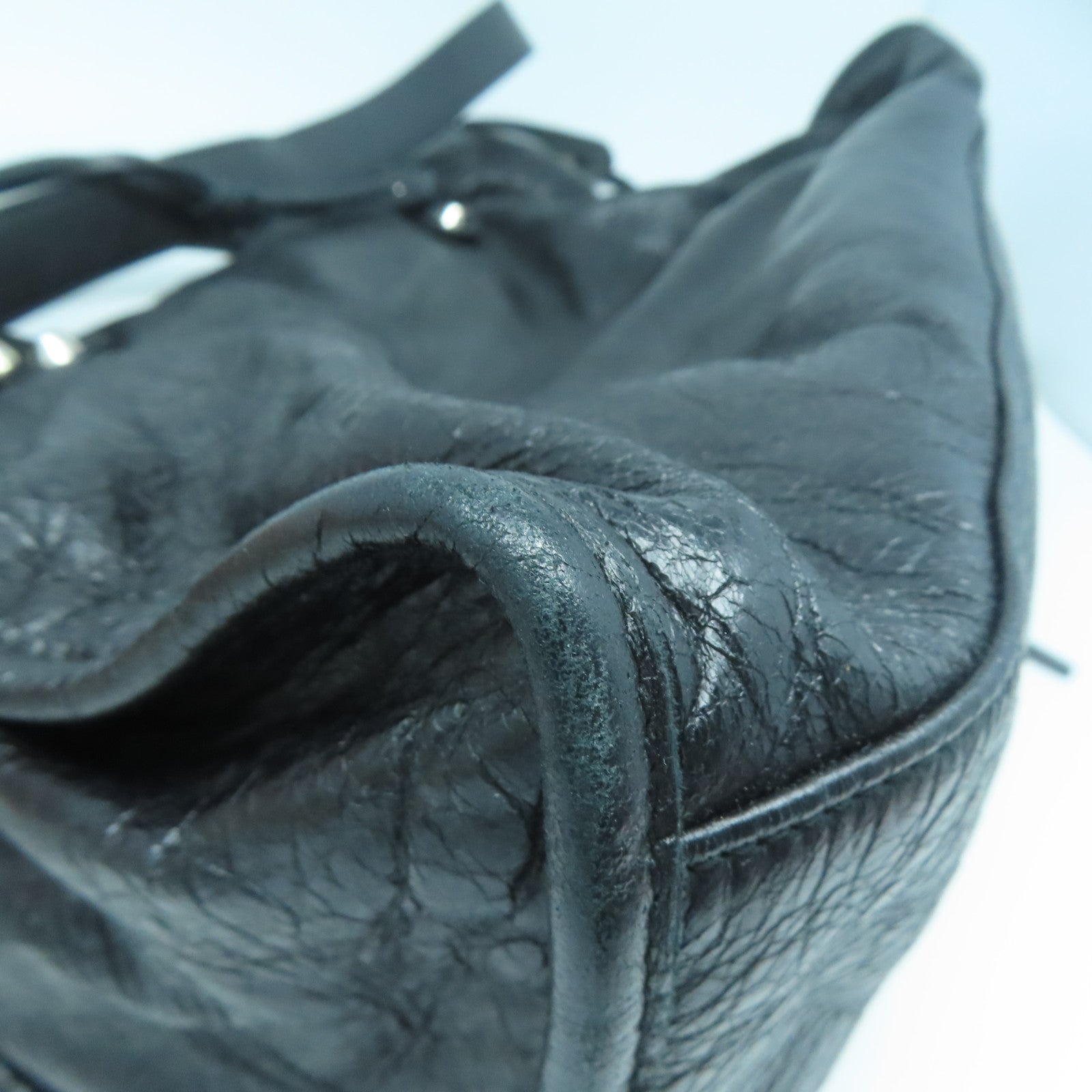 BALENCIAGA 山羊皮皮革City銀扣手挽肩背兩用袋黑色