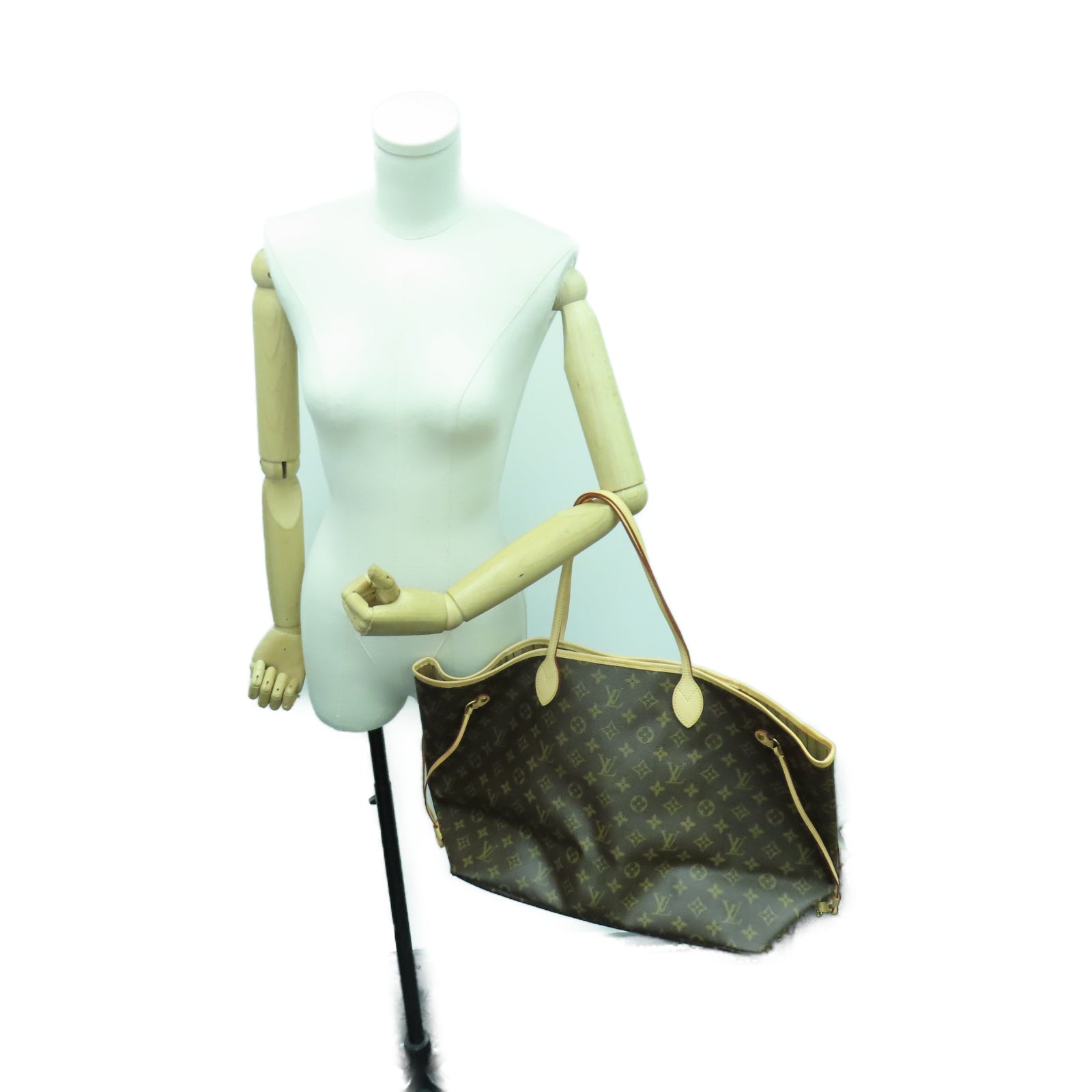 LOUIS VUITTON Monogram Neverfull GM金扣手挽袋棕色