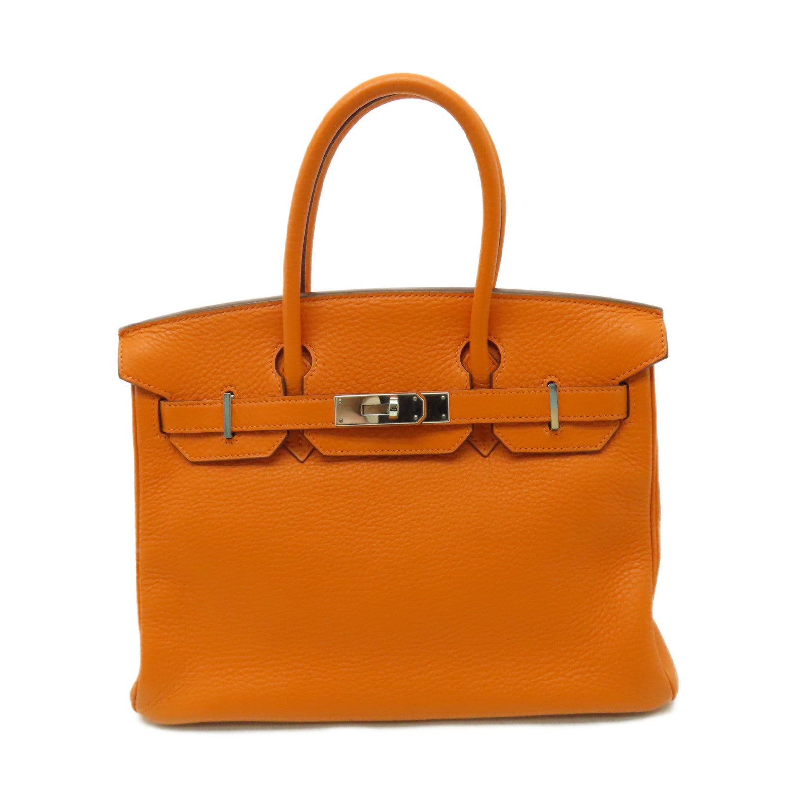 HERMES 【激減優惠】Clemence皮革Birkin 30銀扣手提包橙色
