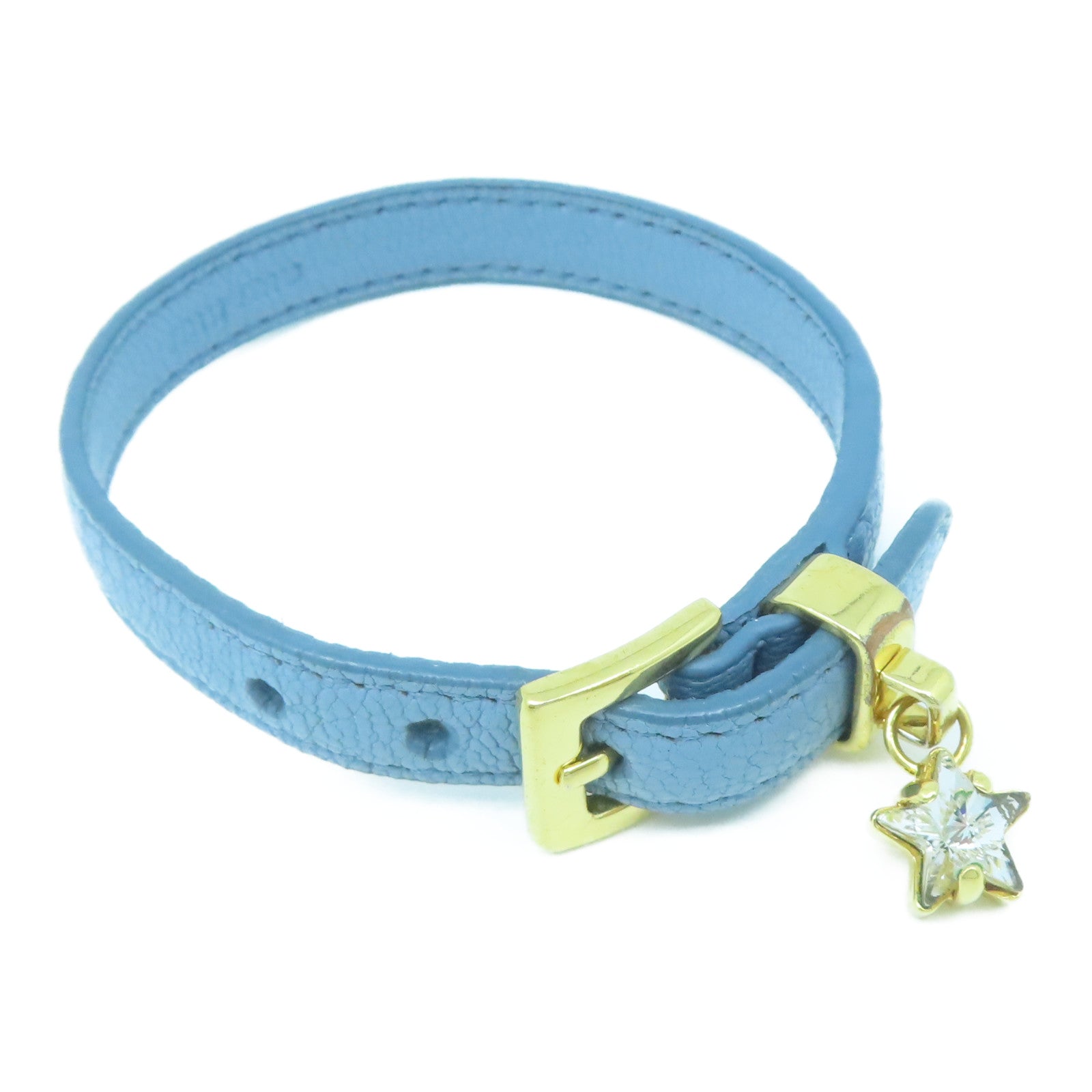 Miu Miu 【激減優惠】牛皮皮革/金屬Bracelet金扣手鐲藍色