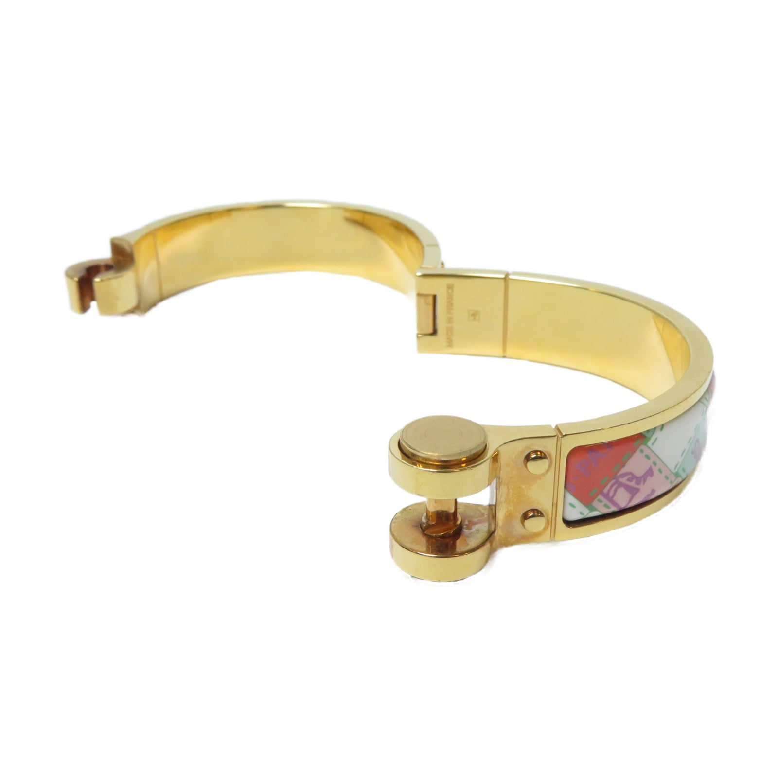 HERMES 金屬Charniere Bracelet金扣手鐲白色/紅色/粉紅色