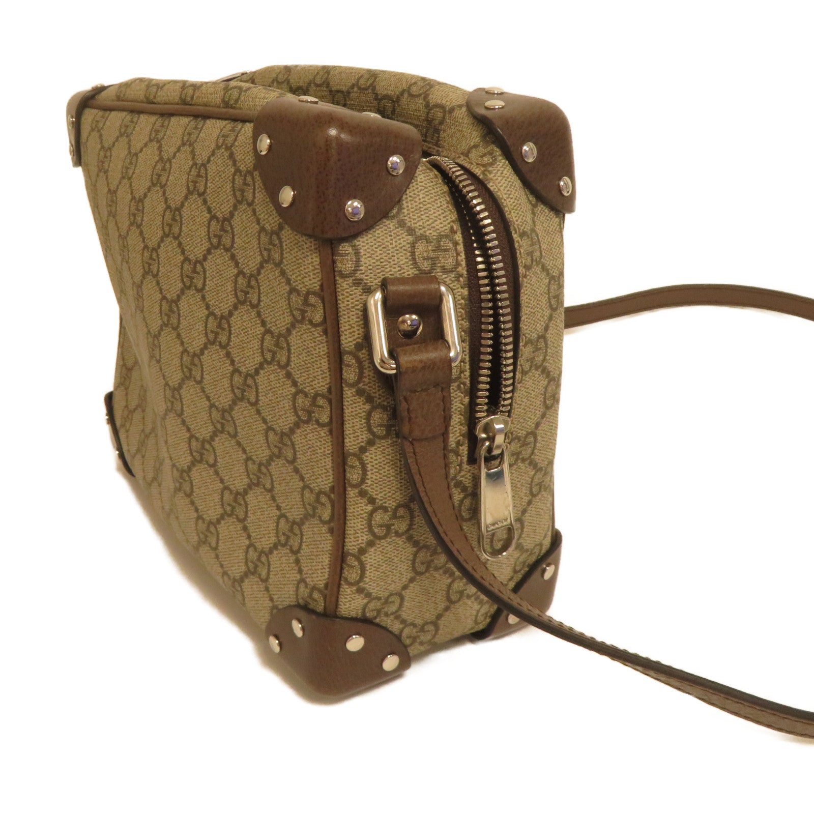 GUCCI 塗層帆布Shoulder Bag銀扣肩背袋啡色